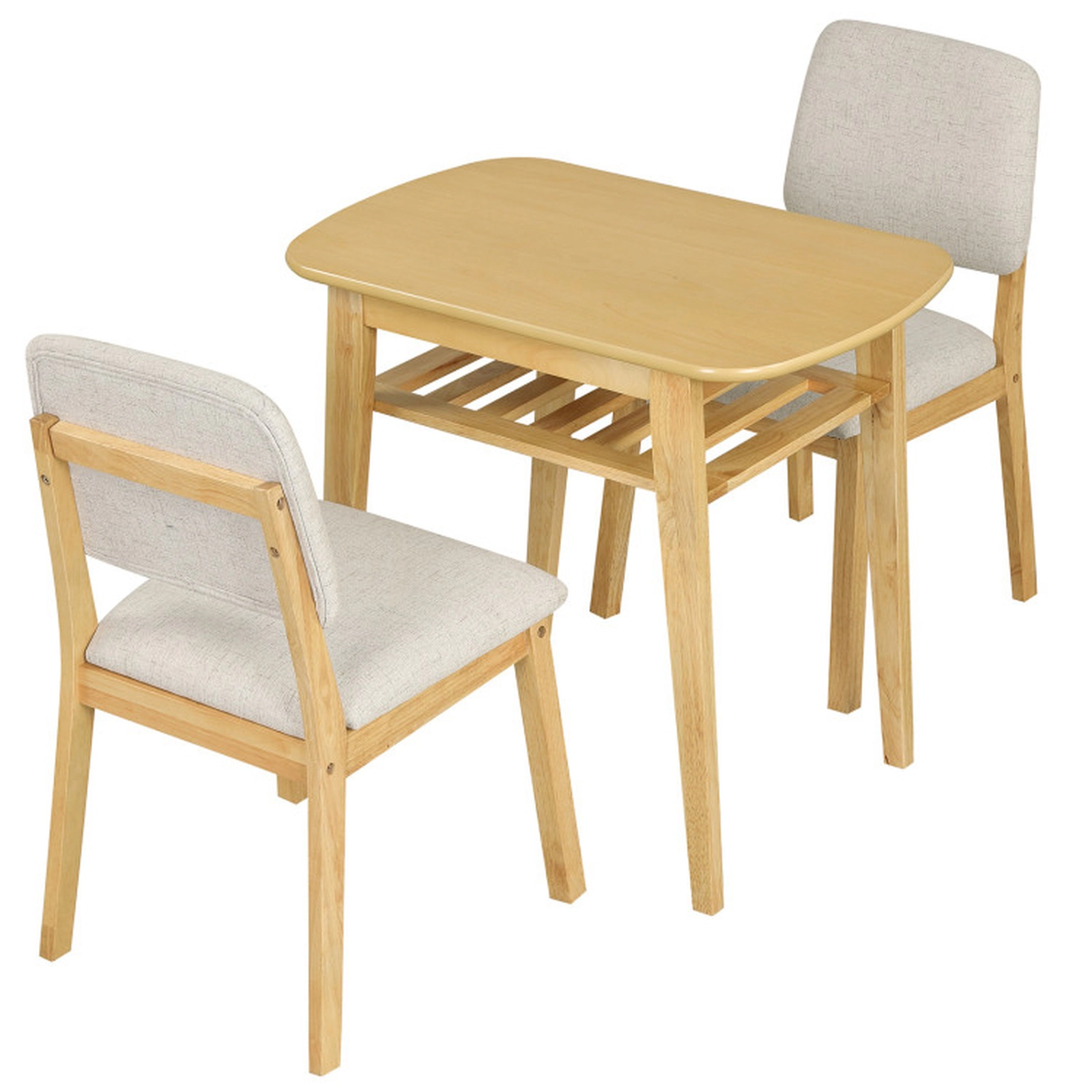 SUGIFT 3-Piece Wood Dining Table Set for 2 with Upholstered Chairs 220-lb Tabletop Capacity Beige and Natural