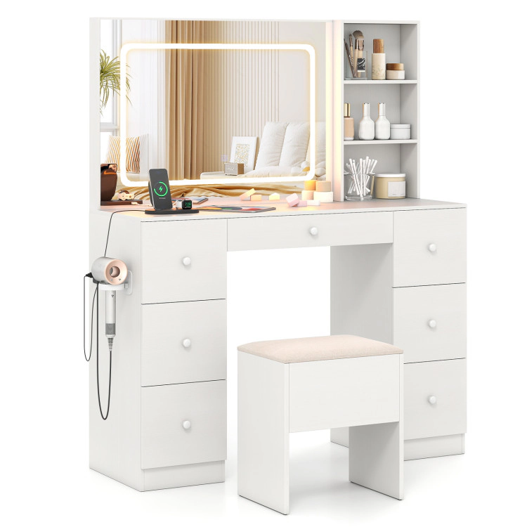 Hivvago Vanity Desk With Mirror And Lights Makeup Dressing Table Vanity Table And Stool Set