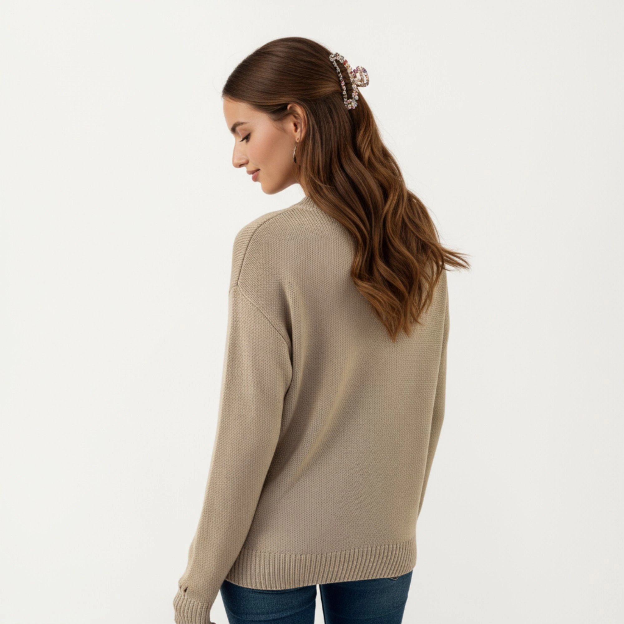 Anna-Kaci Women's Long Sleeve Knit Sweater with Cherry Graphic Design and Ribbed Trim