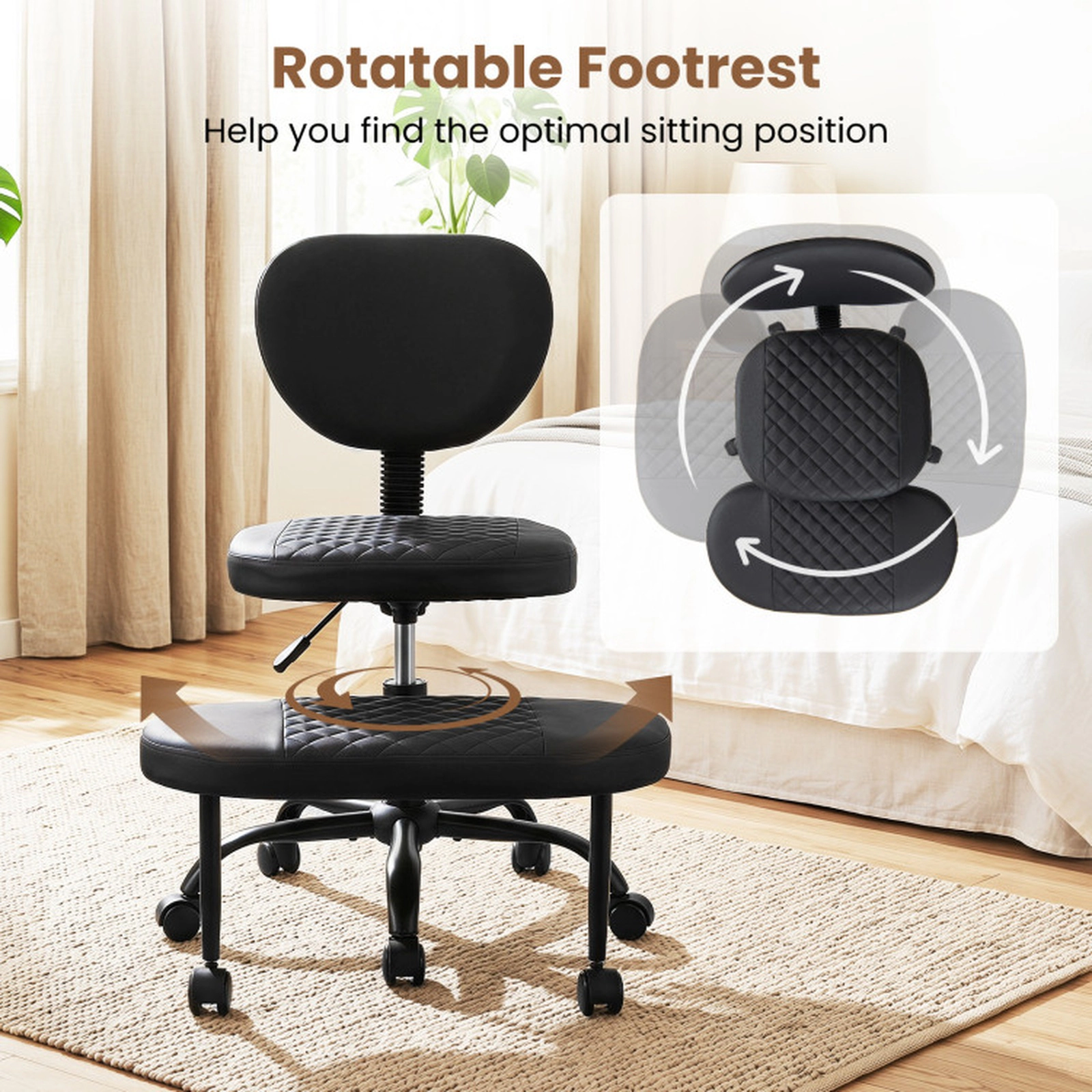 SUGIFT 360-Degree Rotatable Footrest Cross Legged Office Chair 34.5-in x 25-in x 31-in 19-in Seat Height Black