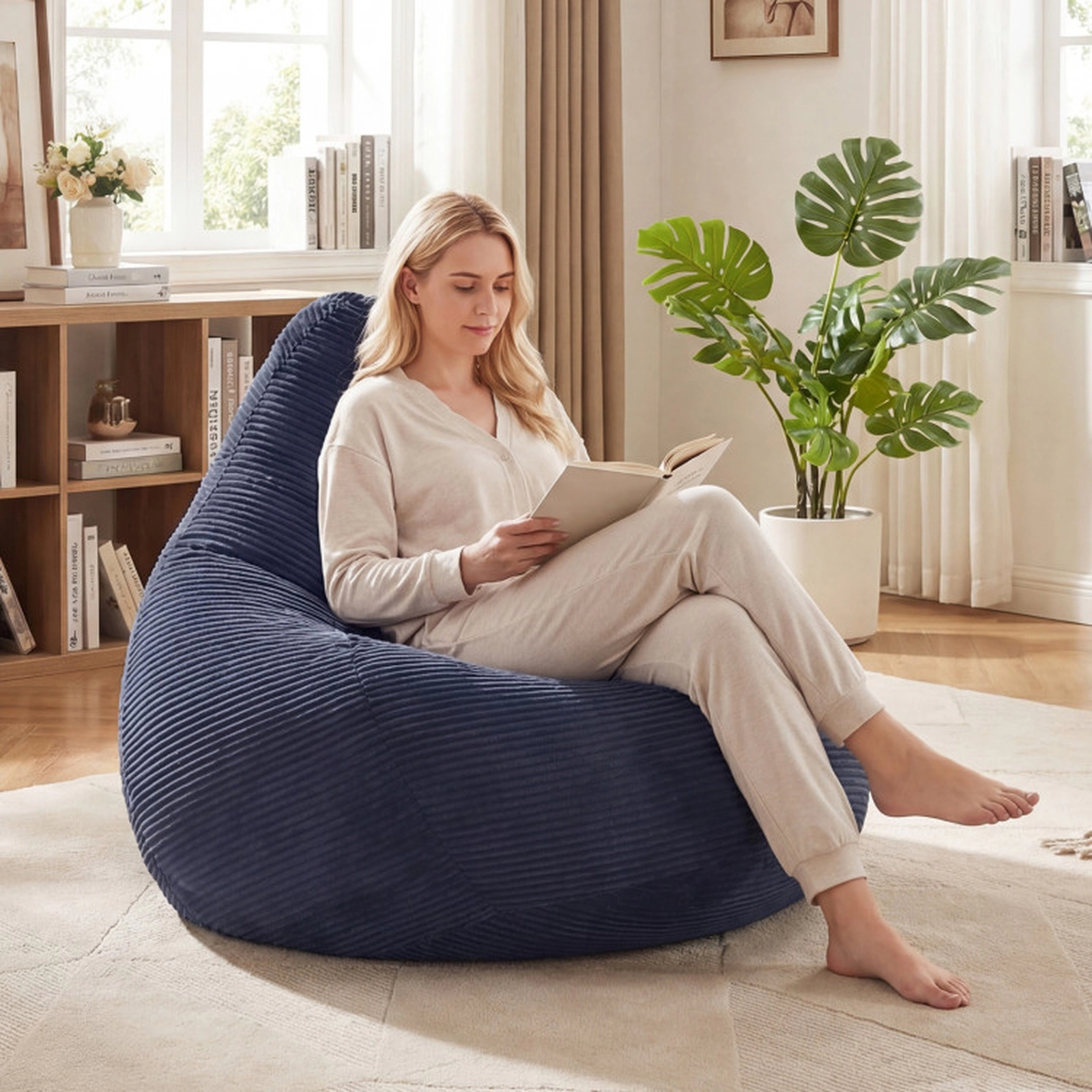 SUGIFT Corduroy Cover and Soft Sponge Filling Bean Bag Chair for Adults Lazy Sofa
