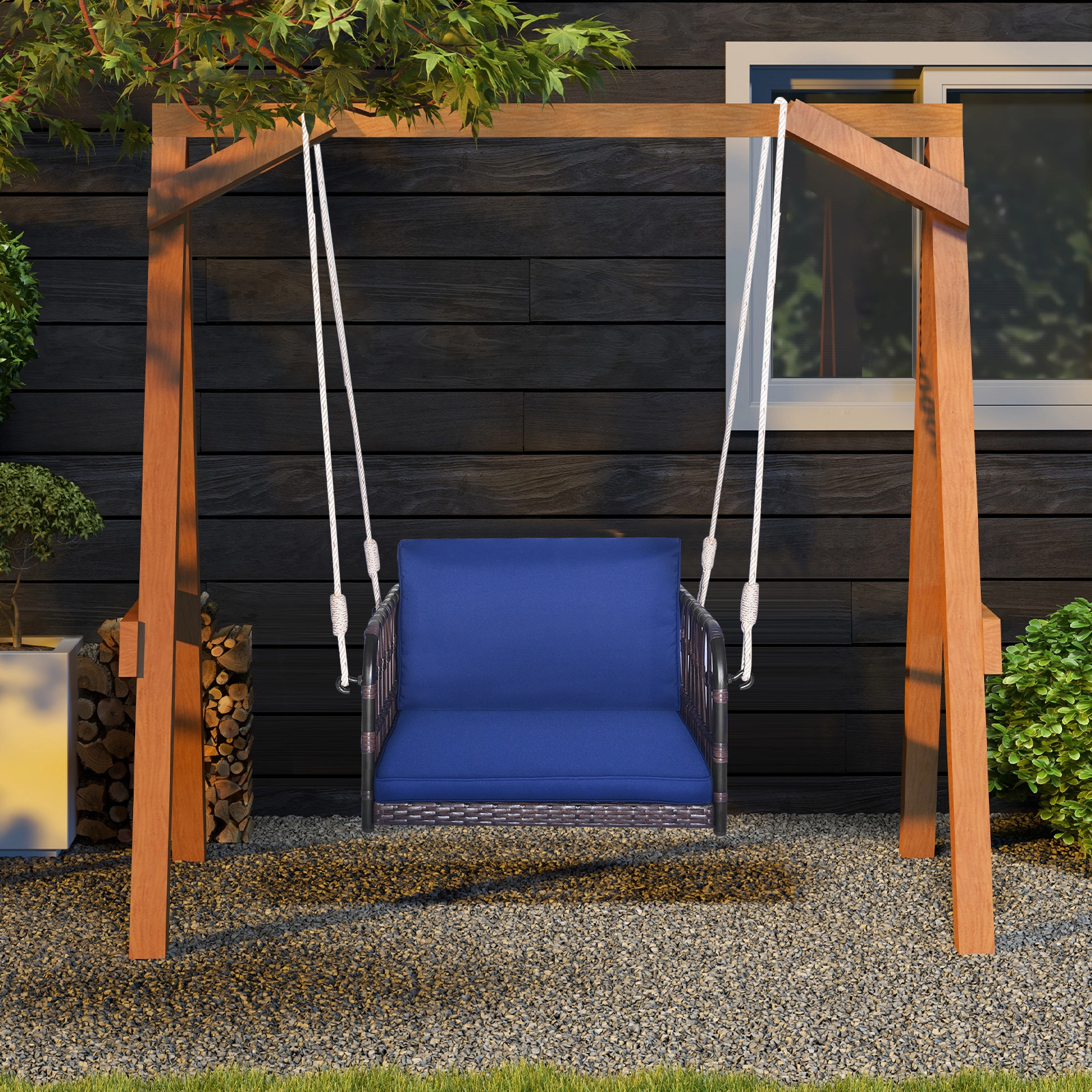 LJG Single Person Hanging Seat with Seat and Back Cushions