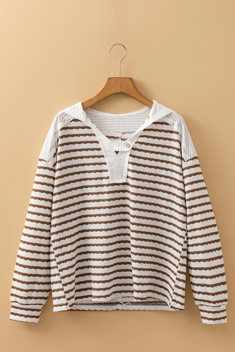 Threaded Pear Women's Ayla Stripe Textured Hooded Long Sleeve Top