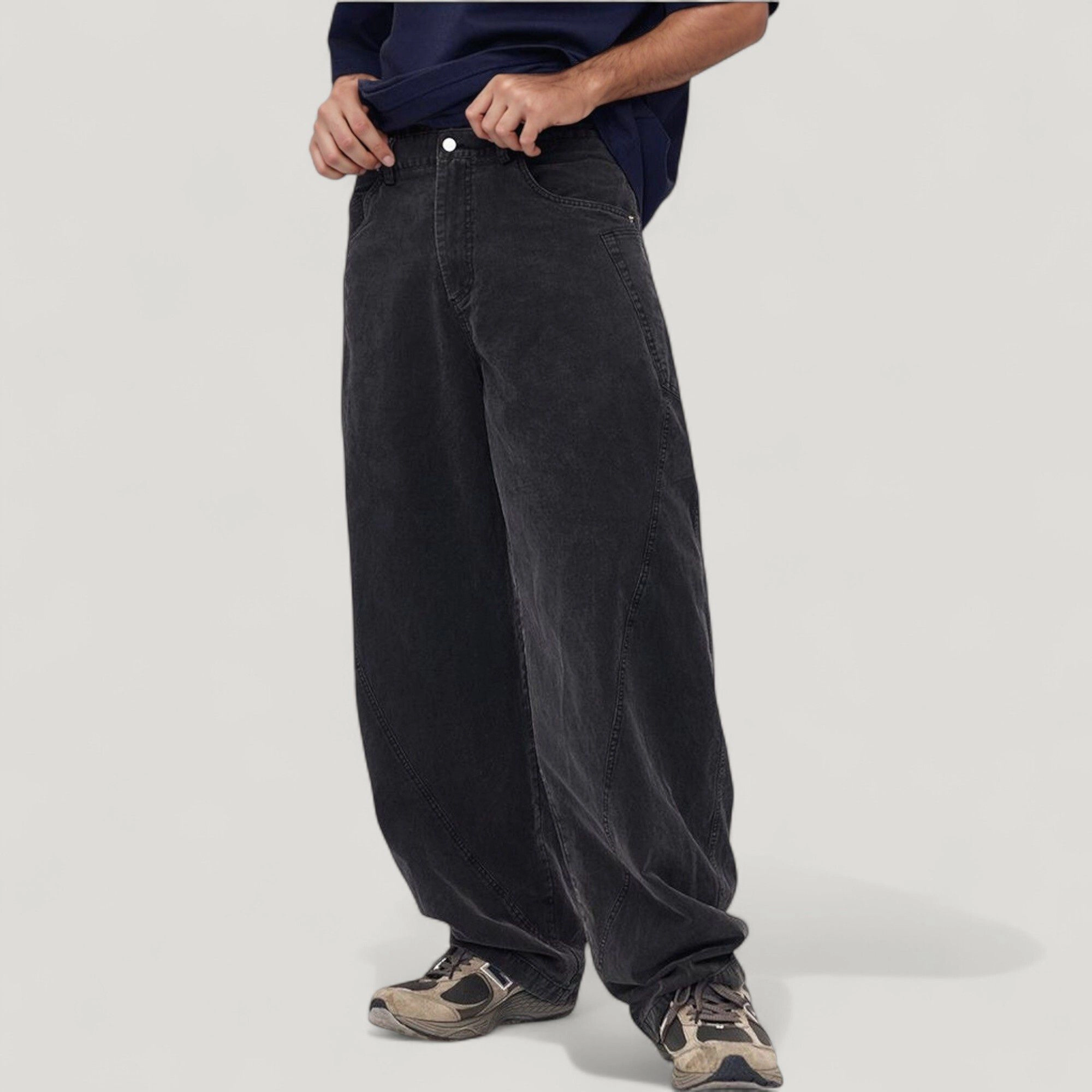Anna-Kaci Men's Wide-Leg Relaxed Fit Pants with Classic Five-Pocket Design