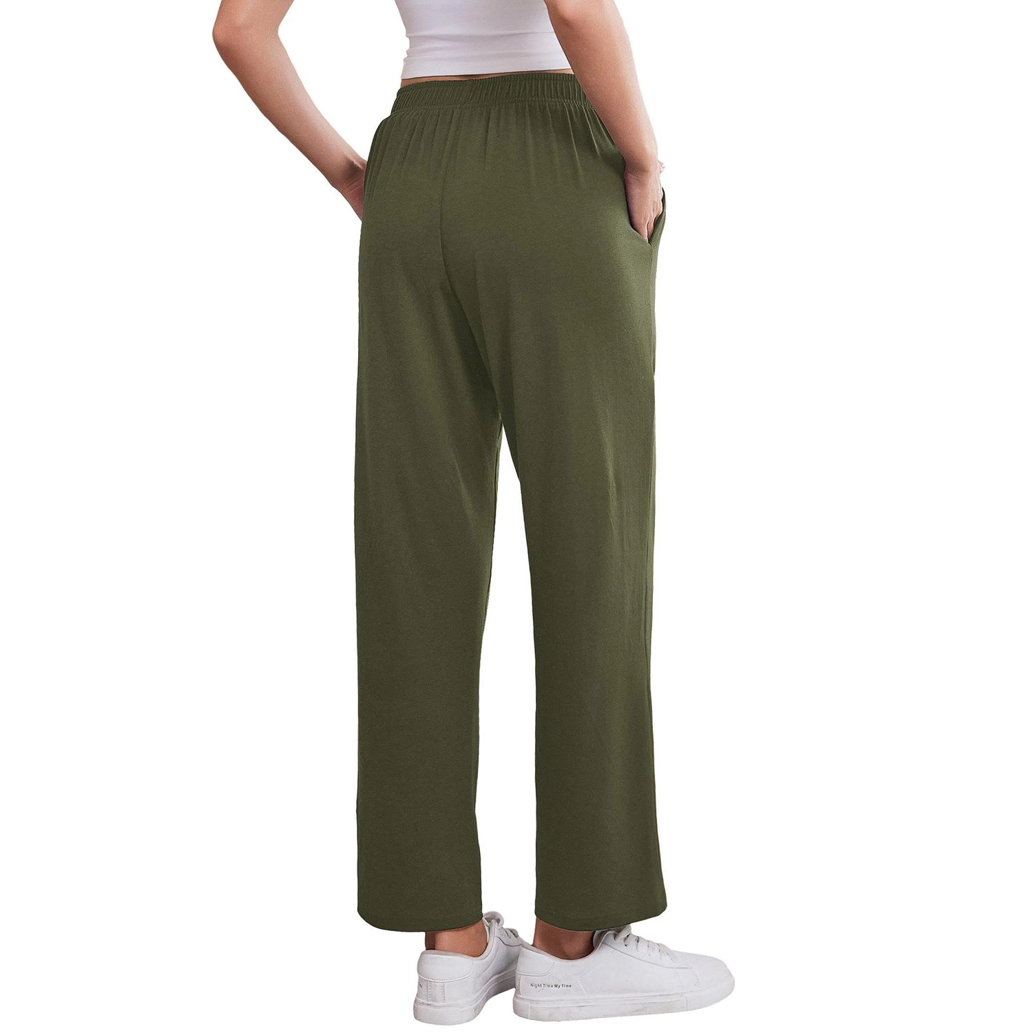 Pinspark Womens High Waist Wide Leg Palazzo Pants Adjustable Casual Trousers