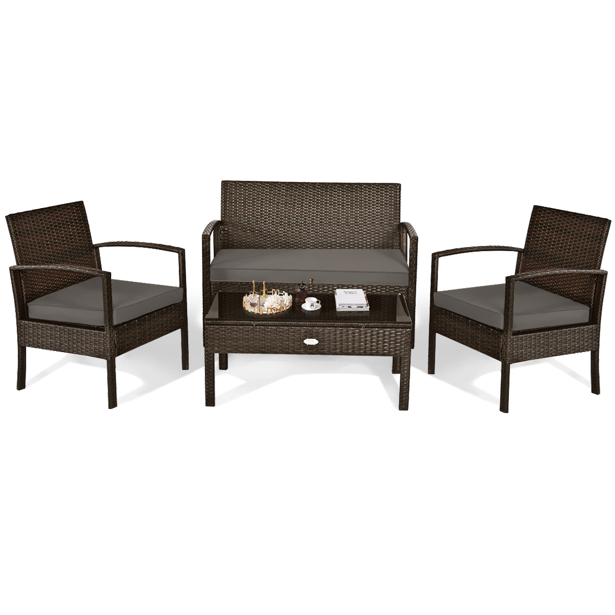 SUGIFT Patio Conversation Furniture Set with Loveseat Chairs and Coffee Table 790-lb Loveseat Capacity Brown/Black