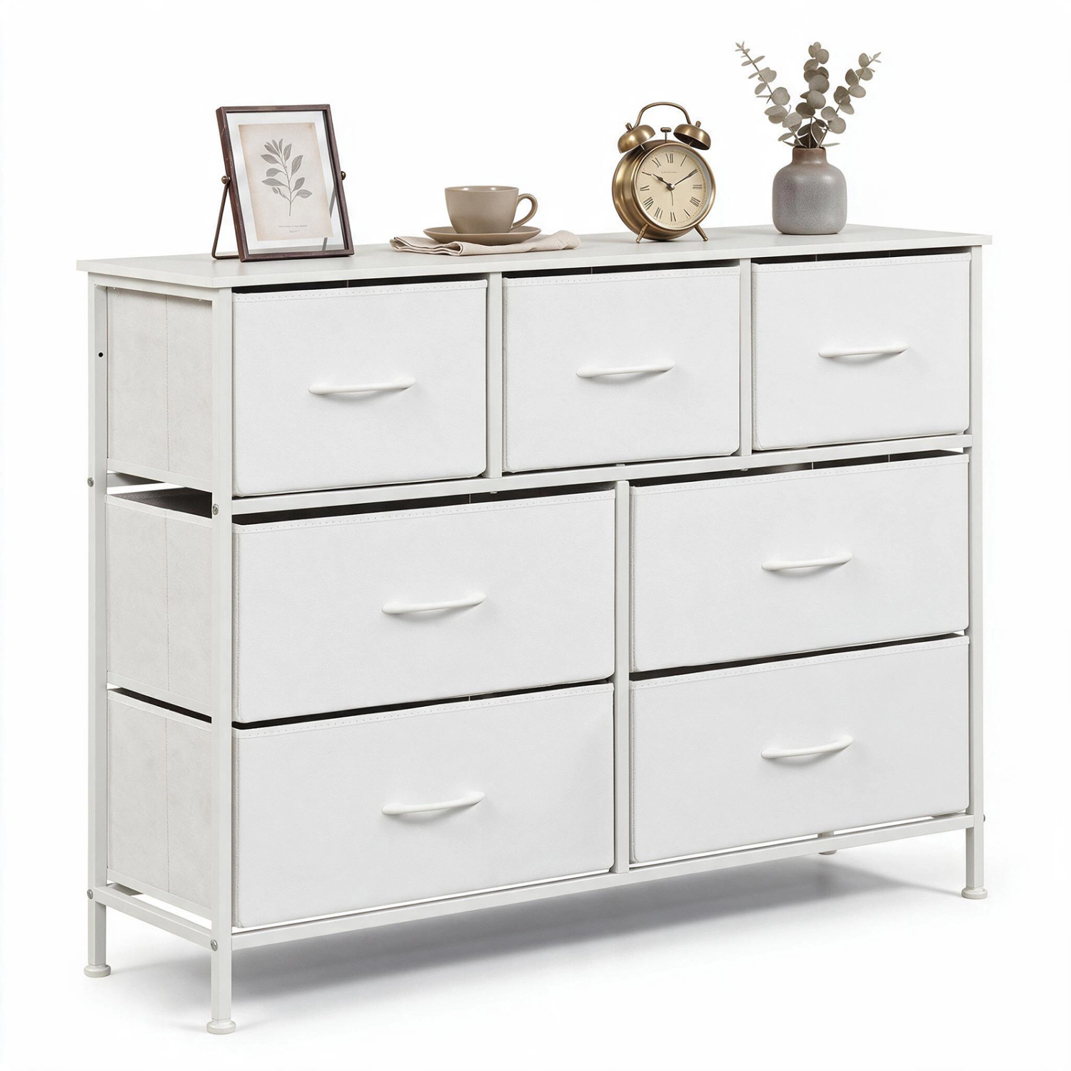 LJG 7-Drawer Wide Dresser with 2-Sized Folding Fabric Drawers for Bedroom