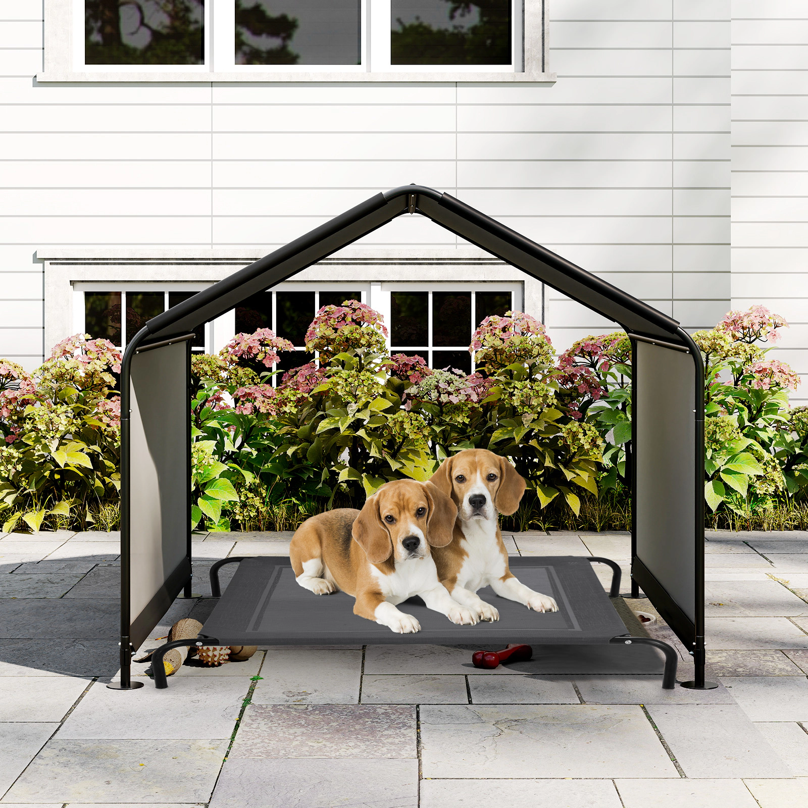 SUGIFT Outdoor Dog Shade Shelter Pet Feeding Area Cover PU Coated 420D Oxford 51 x 46.5 x 42.5-in 13.5-lb Black/Gray