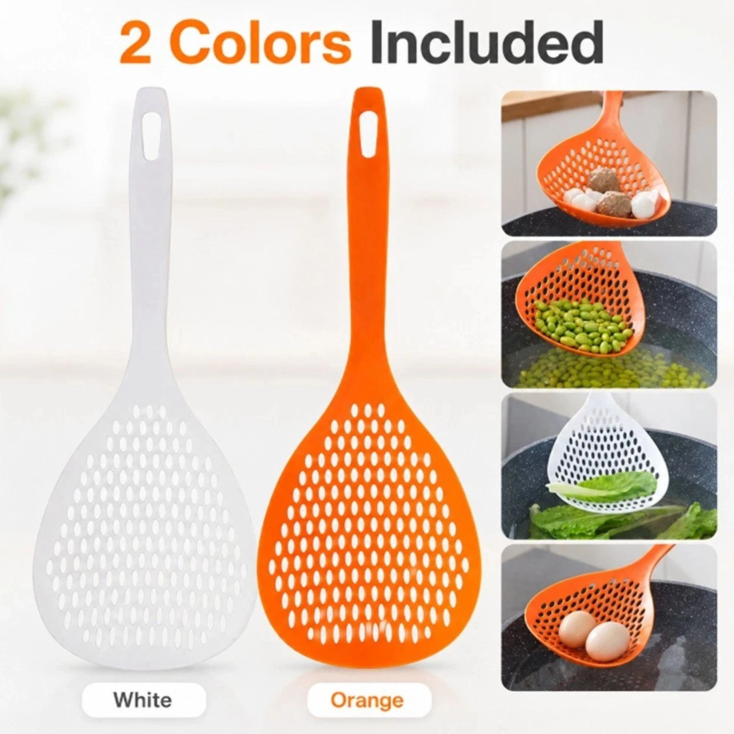 Home Collection Pack of 2 Scoop Colander Strainer Long Handle Kitchen Drain Spoon