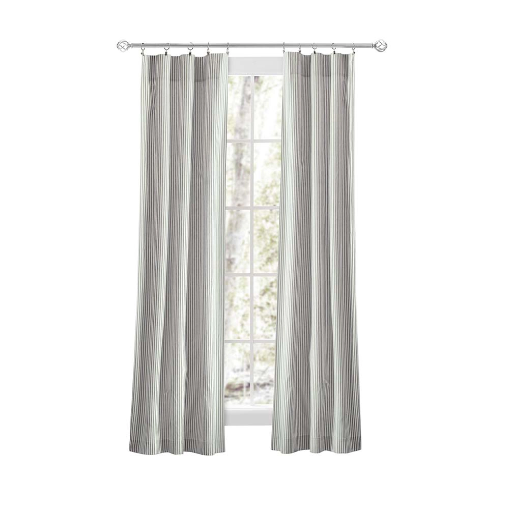 Ellis Curtain Plaza Classic Ticking Stripe Printed 3" Rod Pocket Tailored Panel Pair with Tiebacks 56" x 84" Sage