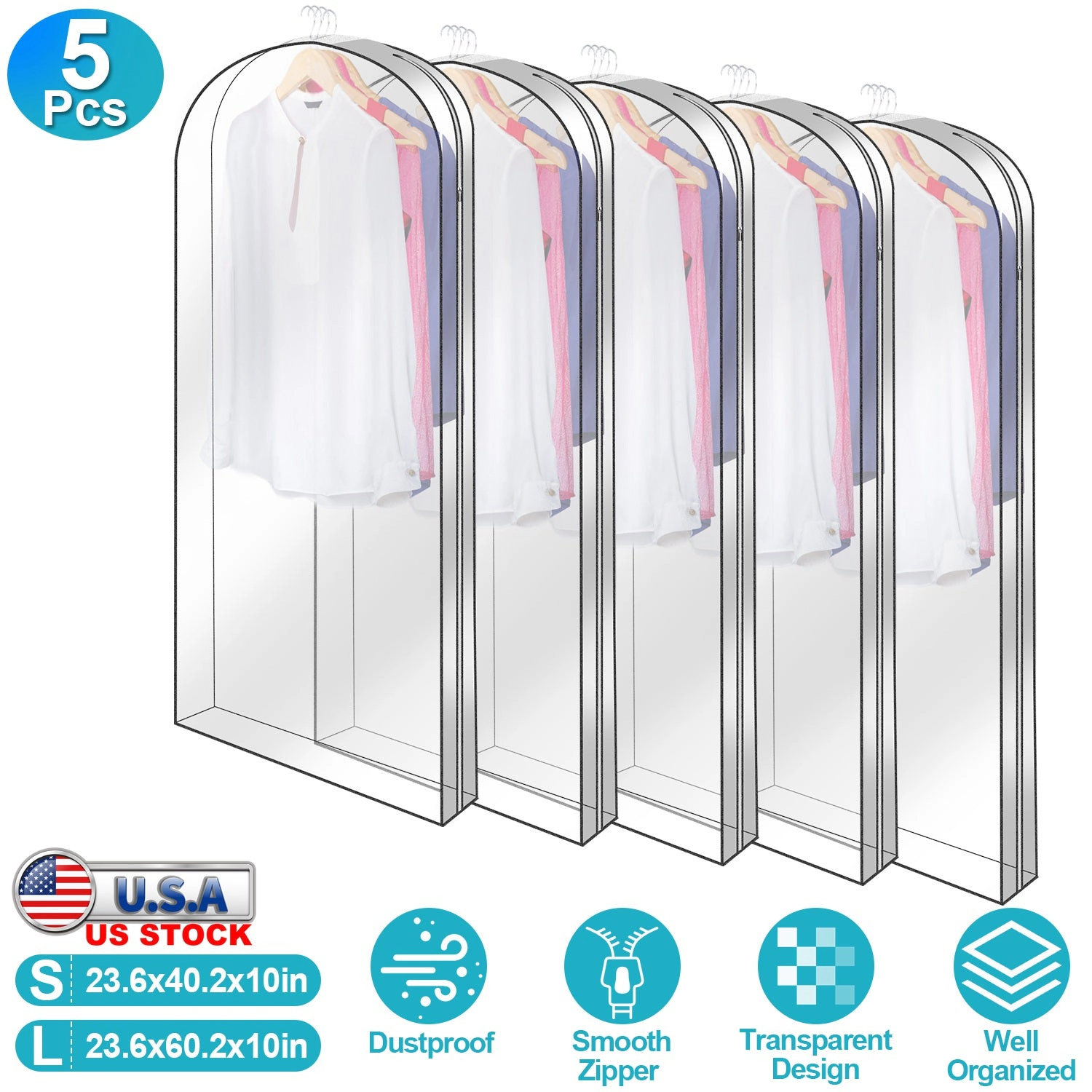 GBruno 5-Piece 60-Inch Garment Bags For Hanging Clothes
