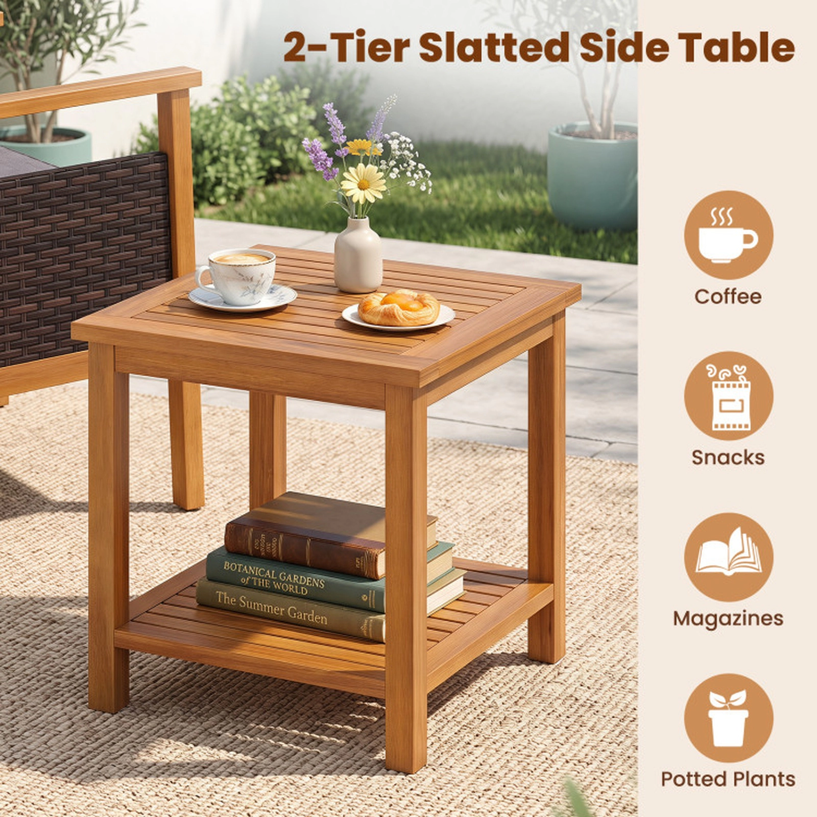 SUGIFT Patio Dining and Conversation Set with Armchairs 400-lb Chairs 165-lb Tabletop Gray Cushions Mix Brown Rattan