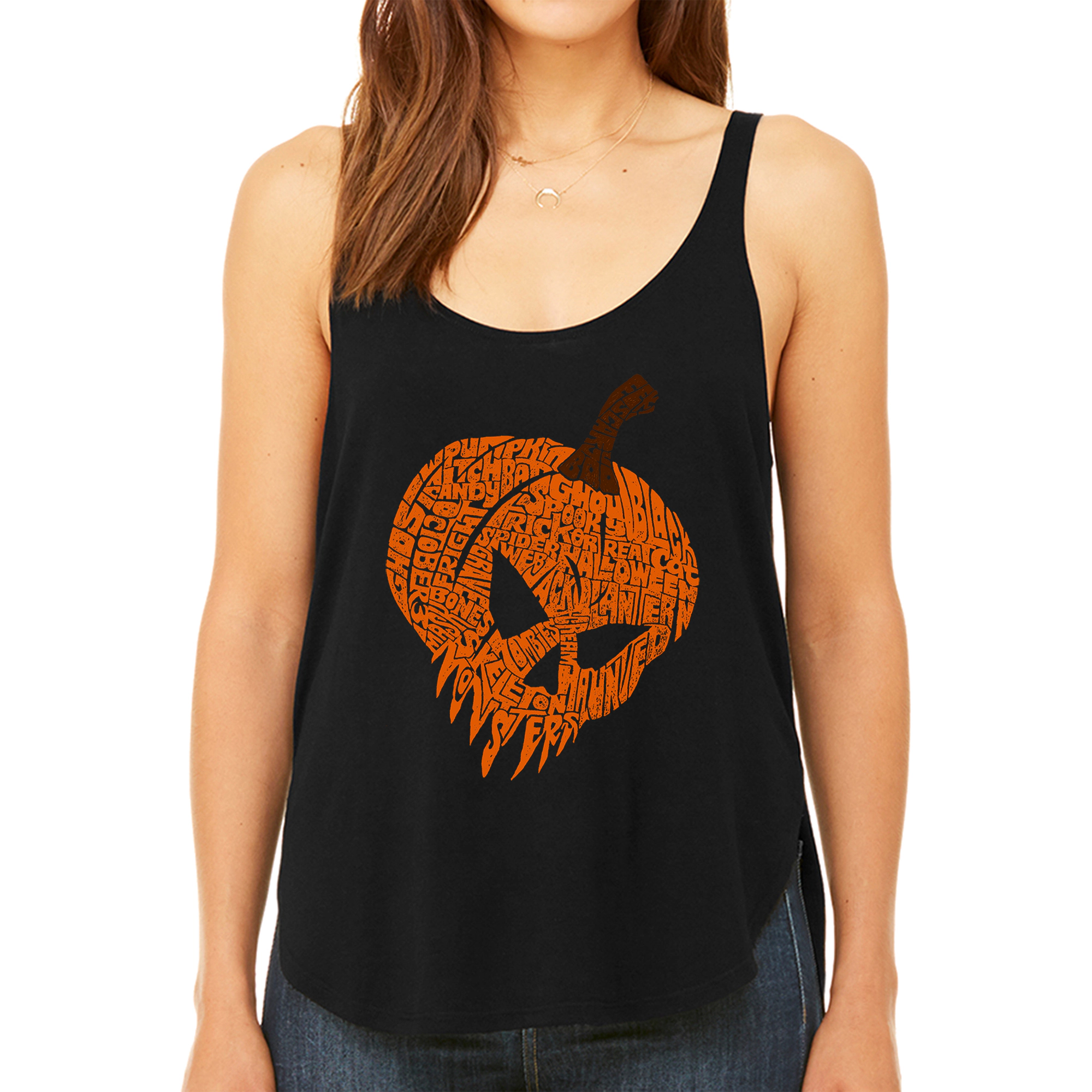 LA Pop Art Women's Premium Word Flowy Tank - Evil Pumpkin