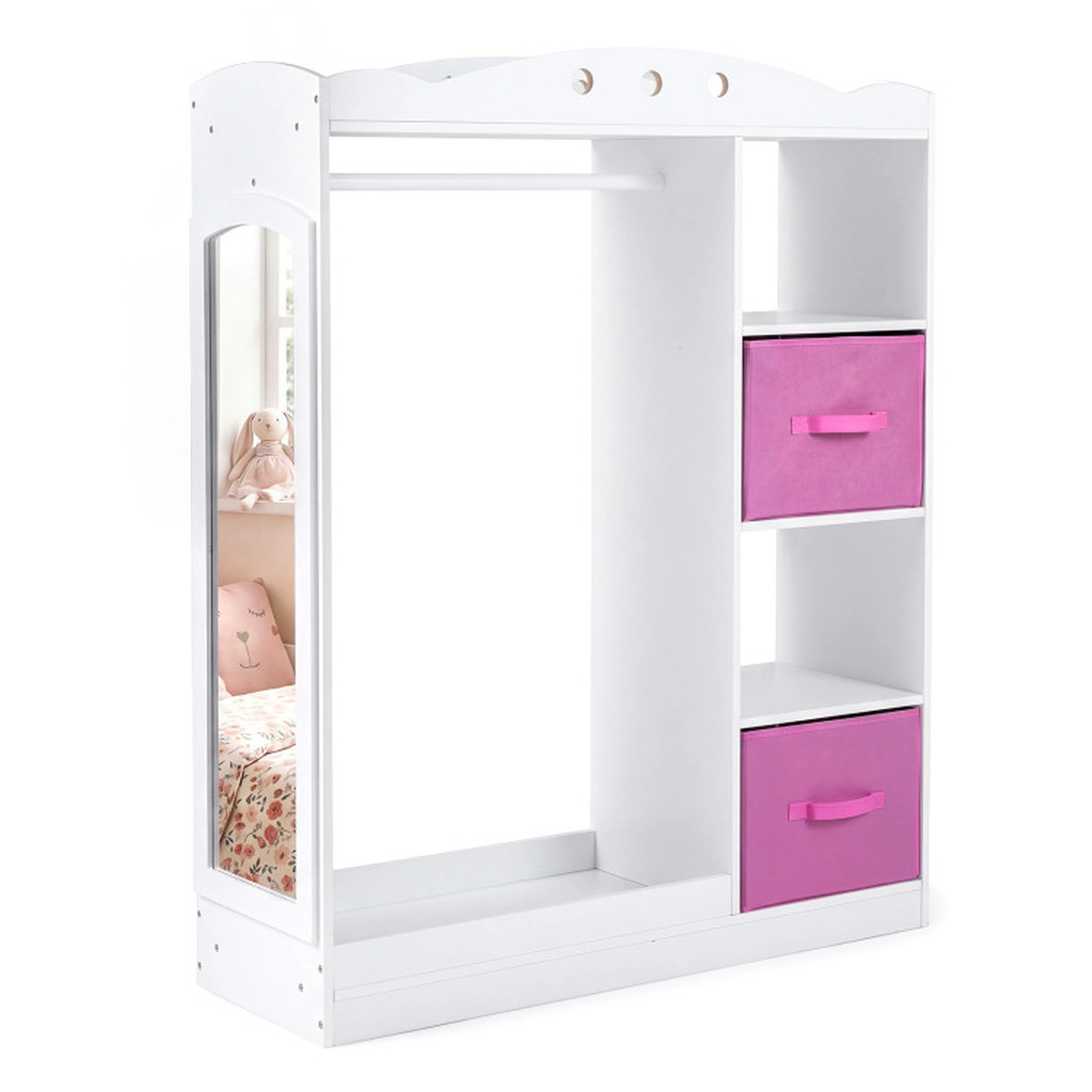 SUGIFT 44-in White Kids Dress Up Storage and Clothing Rack with Full Length Acrylic Mirror and 2 Fabric Drawers