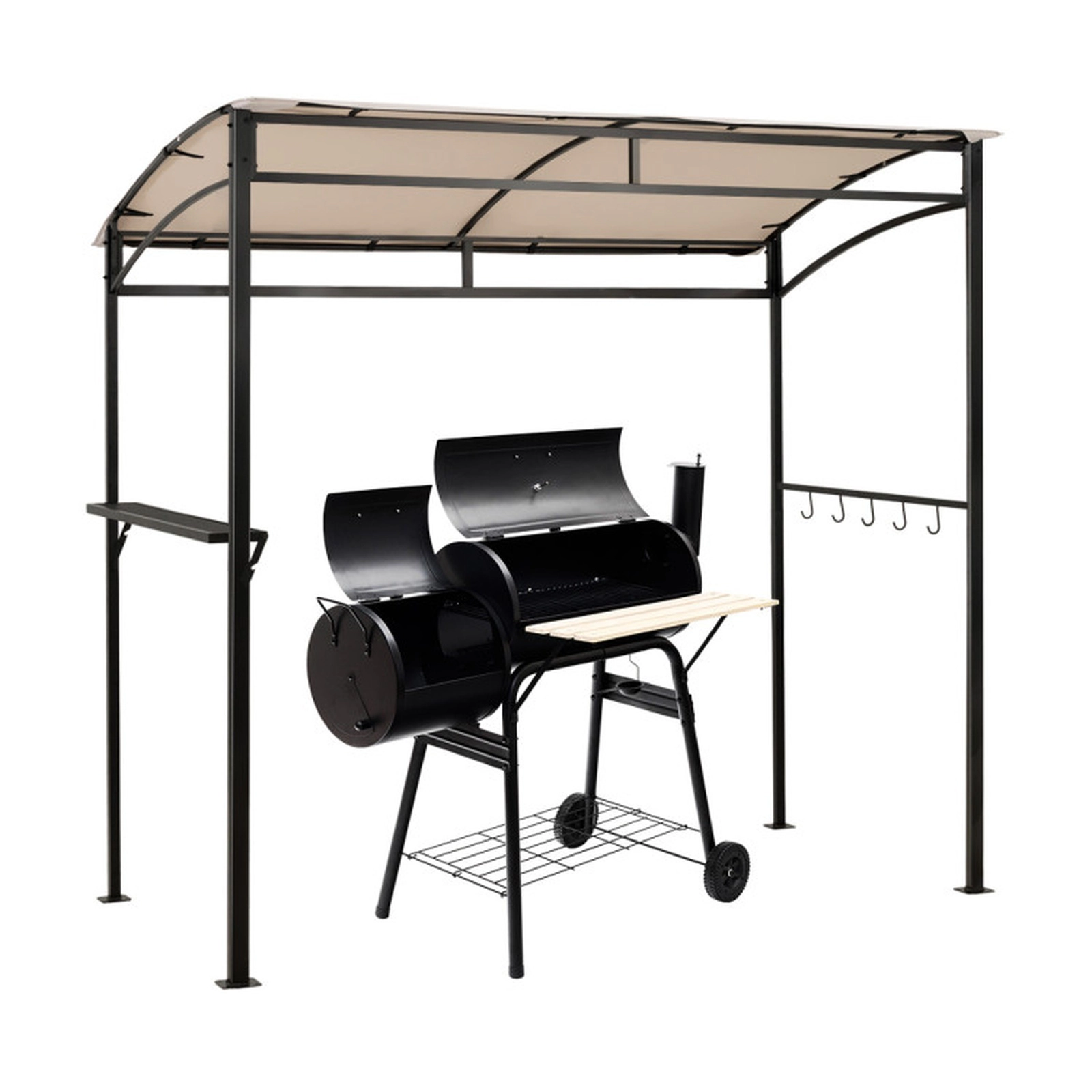SUGIFT Grill Gazebo Outdoor Patio Garden BBQ Canopy Shelter 83-in Tall with Metal Shelf and Hooks Beige Brown