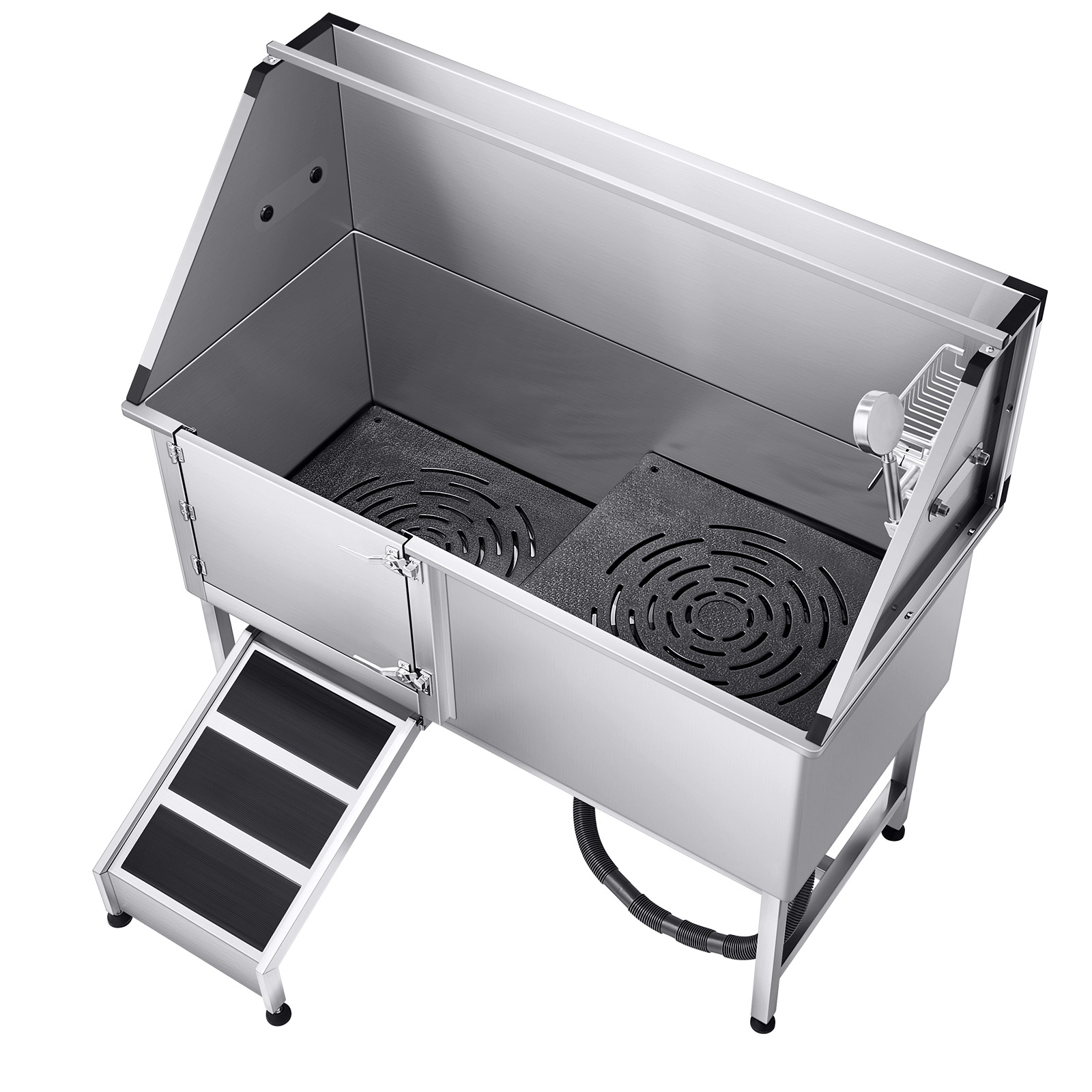 HONGGE Stainless Steel Dog Washing Station Pet Grooming Tub w/ Ramp PE Water Filter Board Faucet & Showerhead & Soap