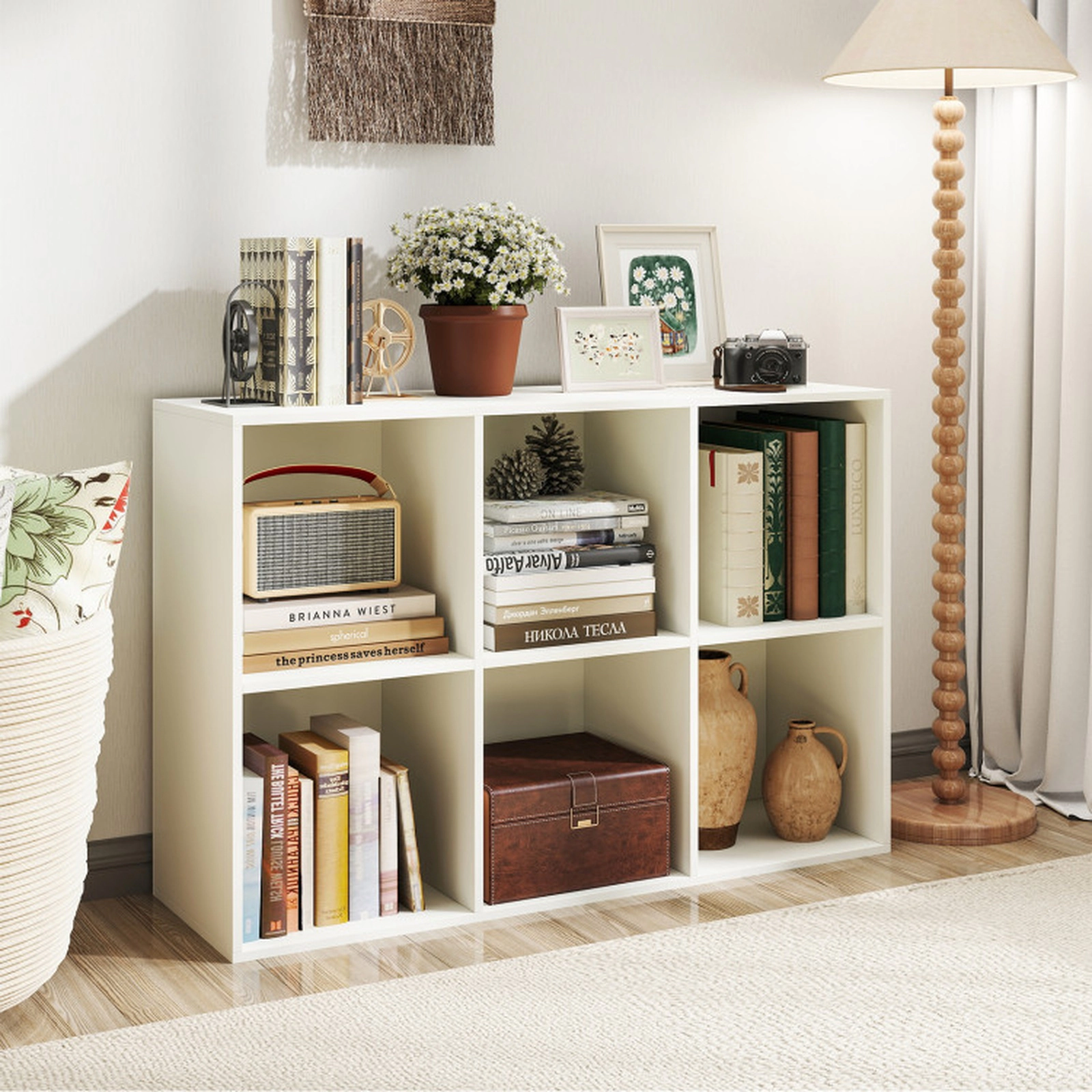 SUGIFT Modern 6-Cube Engineered Wood Bookcase 36-in Wide 132-lb Top Capacity 22-lb Cube Capacity Anti-tipping Kits White