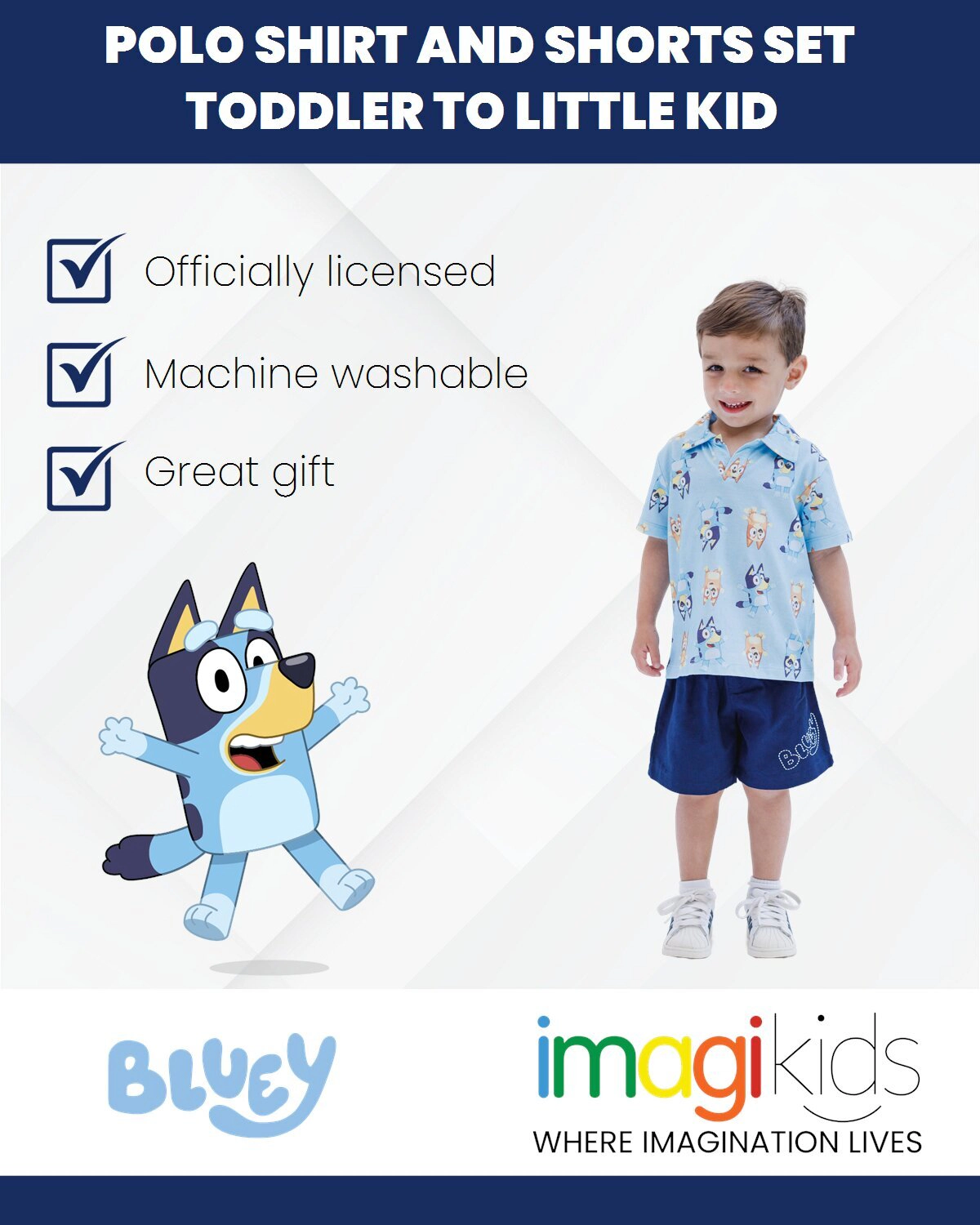 Bluey Boys' 2-Piece Polo and Shorts Set