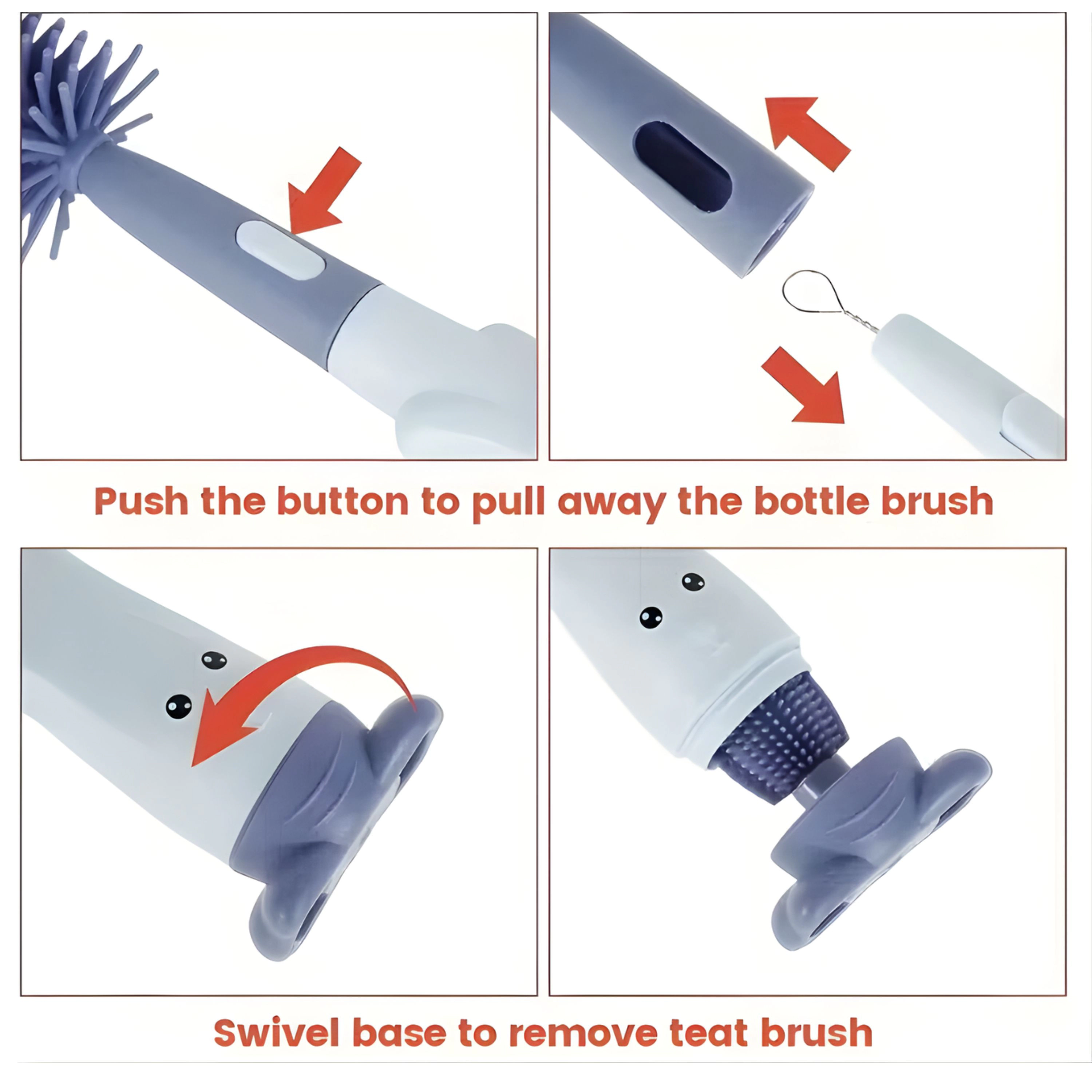 Kitcheniva 3-in-1 Silicone Bottle Brush With Detachable Head, Detachable Teat Nipple Cleaner Brush, And Straw Cleaner
