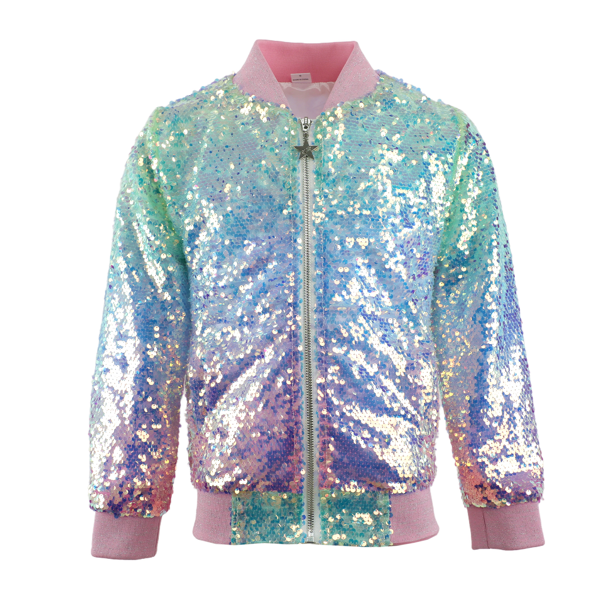 2Bunnies Girls’ Iridescent Ombre Sequin Bomber Jacket