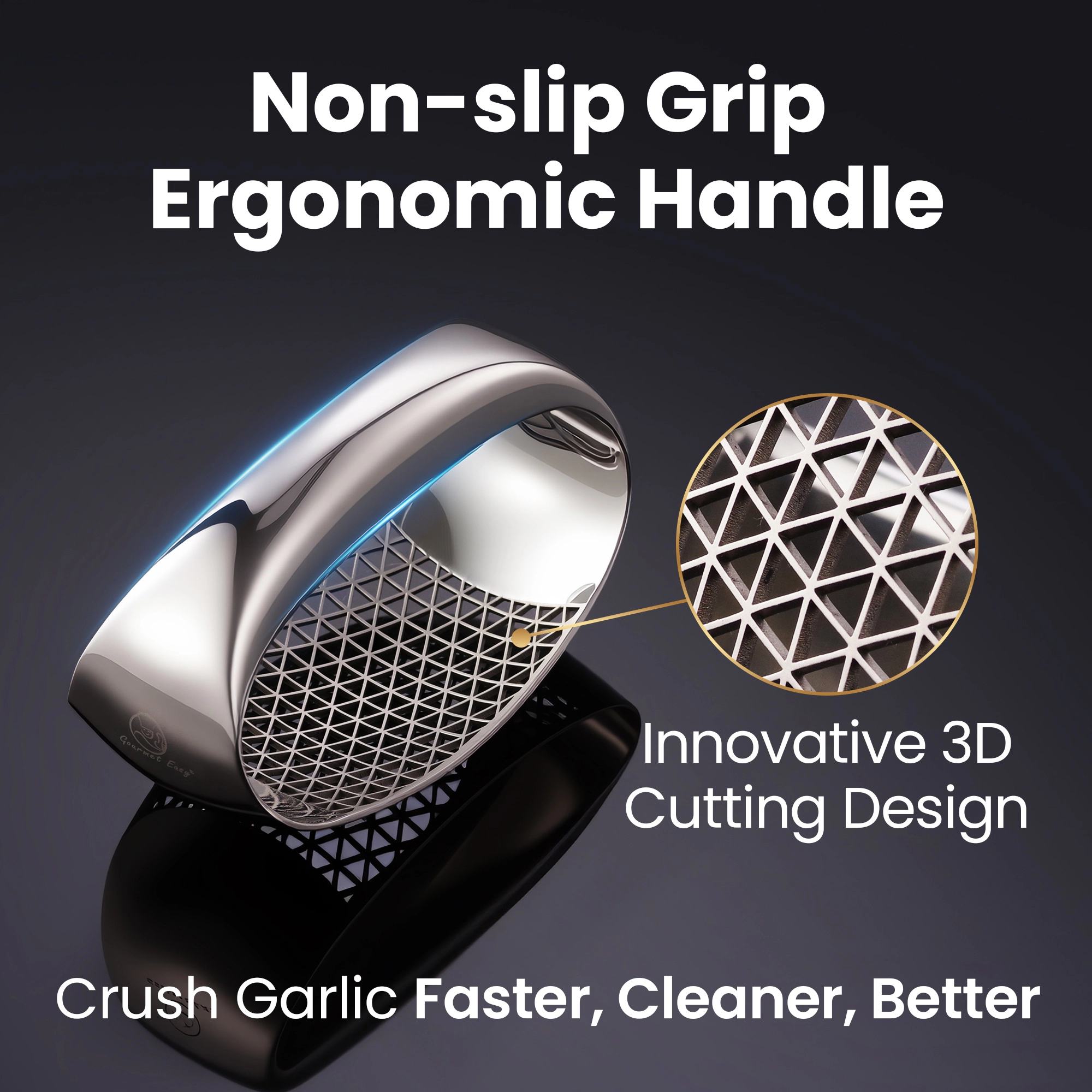 Gourmet Easy Garlic Press Rocker, Stainless Steel Garlic Crusher with Eject Base, Garlic Grinder