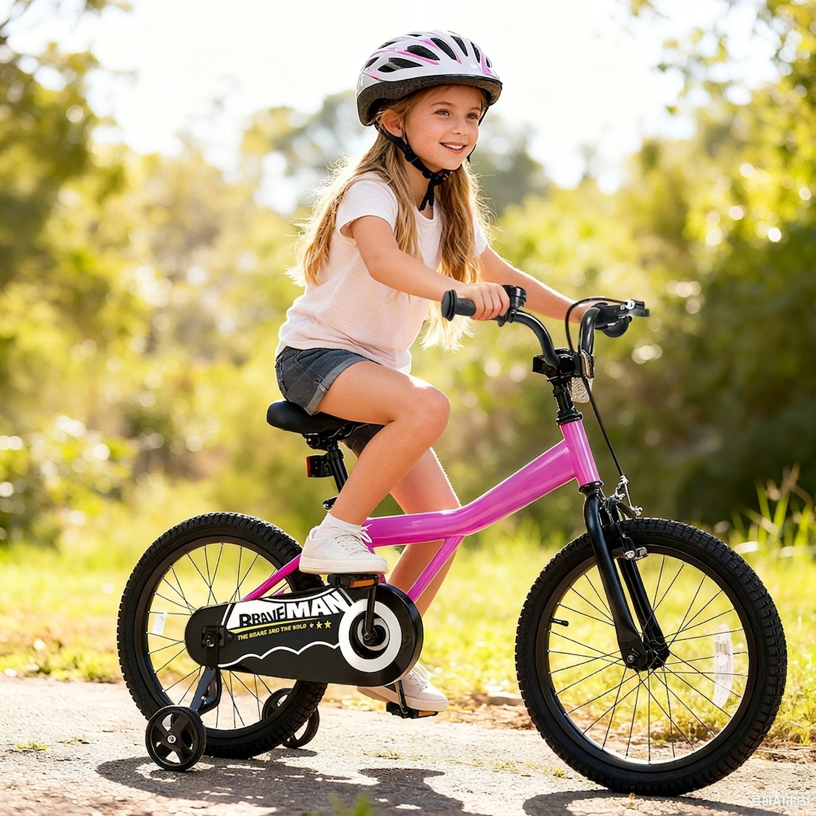 18-in Kids Bike Removable Training Wheels Kickstand Adjustable Seat and Handlebar Enclosed Chain Guard Ages 4-8 Pink