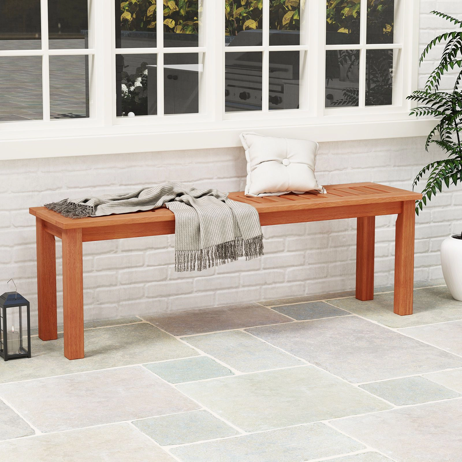 SlickBlue Backless Wooden Bench for Indoor Outdoor Seating