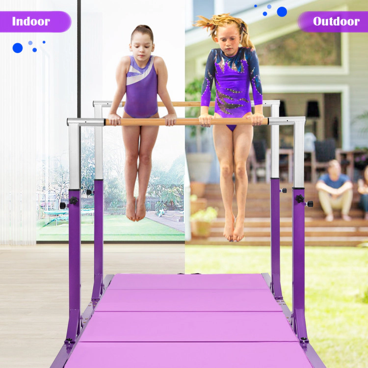 SUGIFT Purple 220-lb Capacity 11-Level 38-in to 55-in Adjustable Kids Gymnastics Double Horizontal Parallel Bars