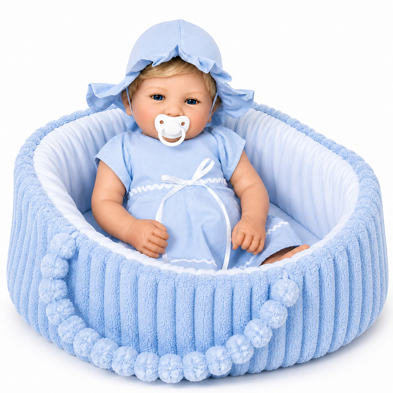 Ann Lauren Dolls Baby Grace – 20 Inch Baby Dimples Doll in Blue Summer Dress with Hat & Diaper Cover | Ann Lauren Dolls®
