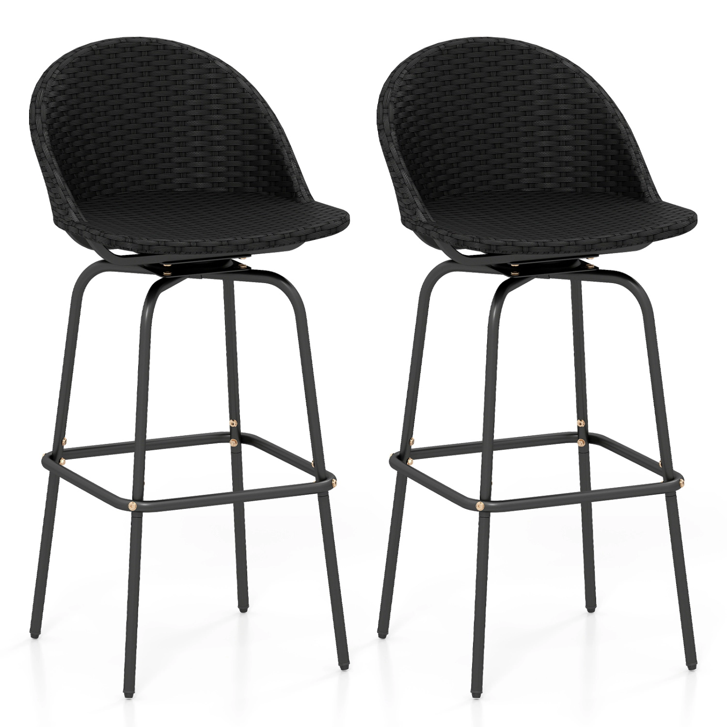 LJG Set of 2 Rattan Swivel Barstools with Curved Back