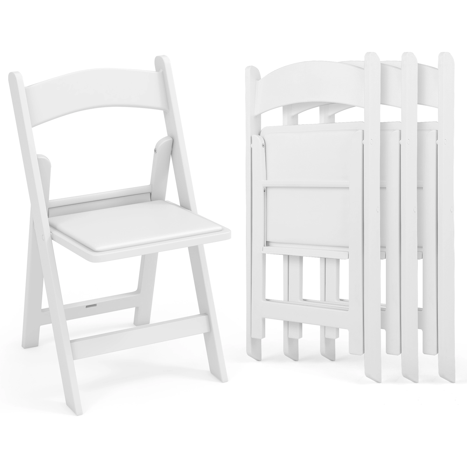 SUGIFT 4 Pack Resin Folding Chairs with Padded Seat 1100-lb Capacity 18-in Seat Height White