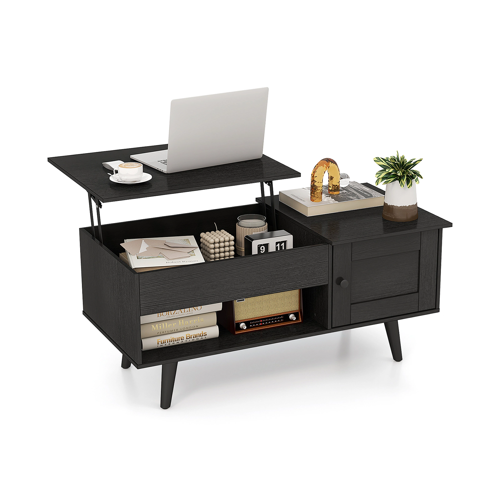 SUGIFT Gas Strut Lift Top Hidden Compartment Door Cabinet Coffee Table 39.5-in x 19.5-in x 18-in 110-lb Capacity Black