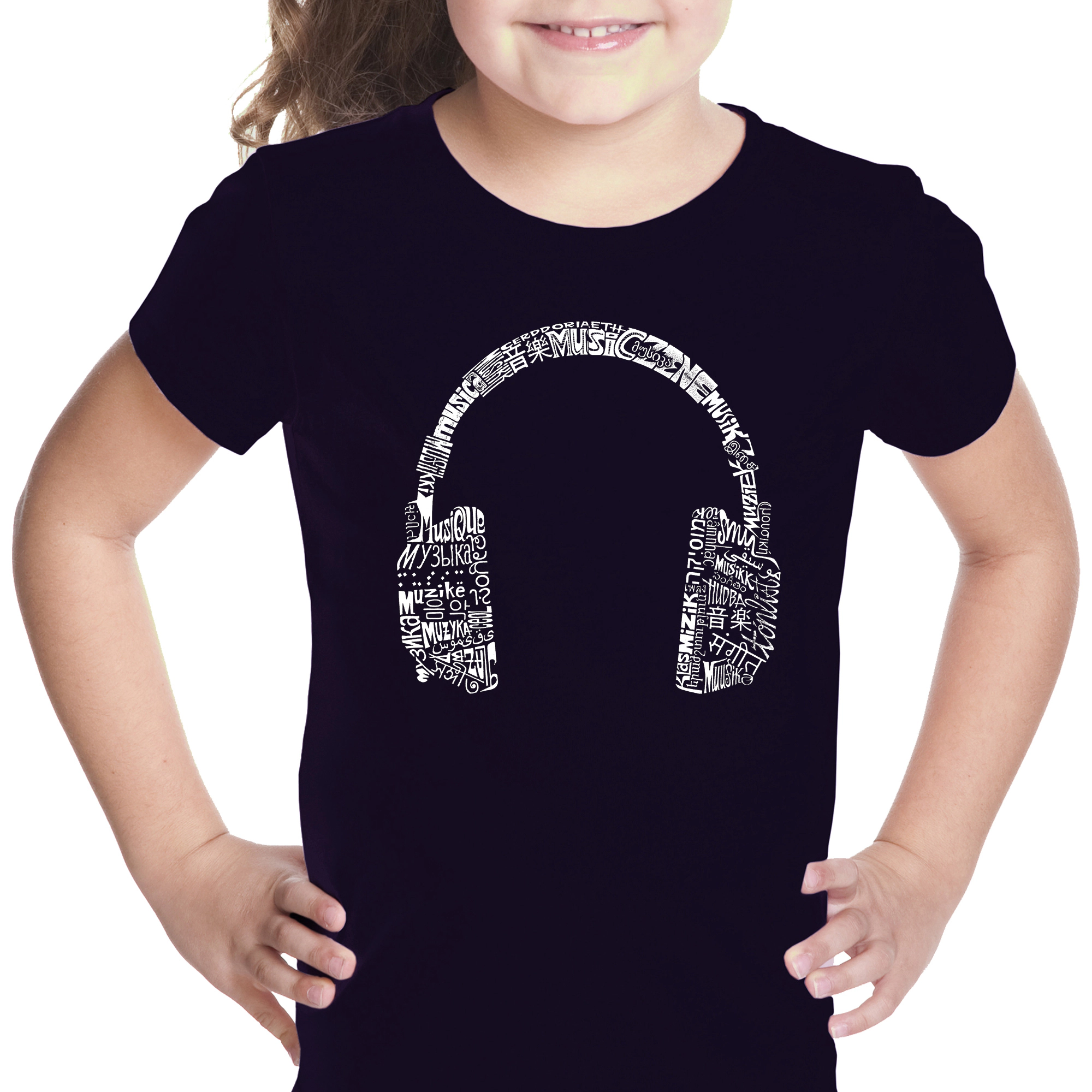 LA Pop Art Girls Word T-Shirt - Headphones Languages