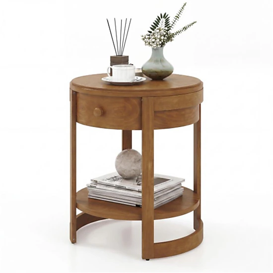 Hivvago 2-Tier Round End Table Mid Century Modern Nightstand Set Of 2