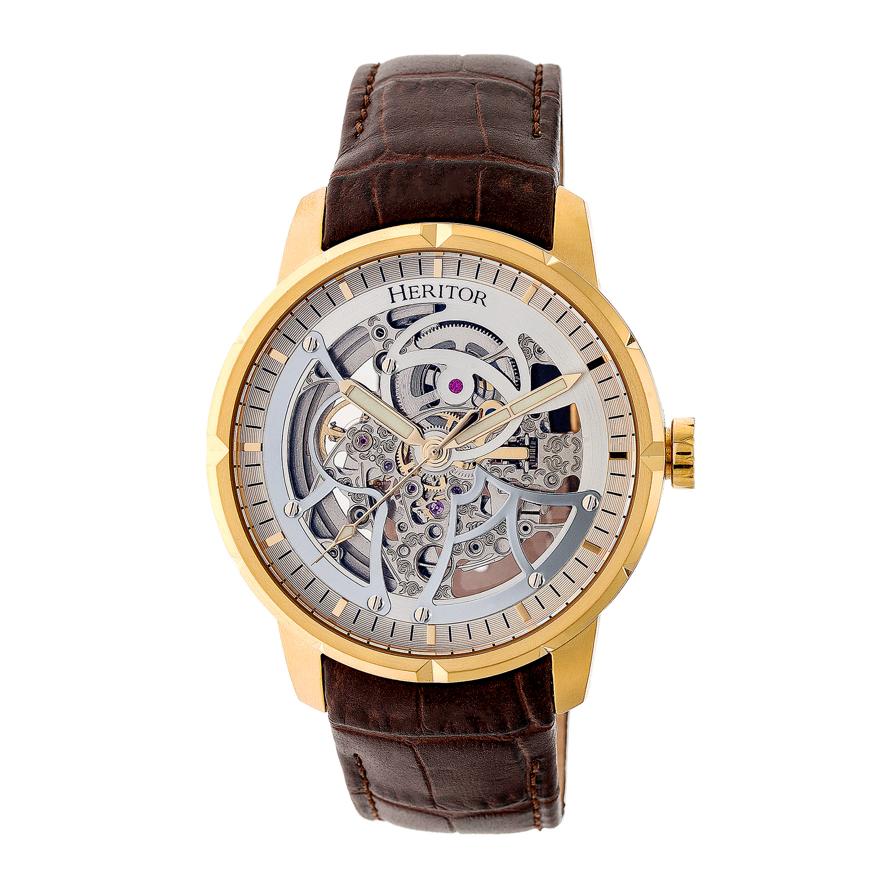 Heritor Automatic Ryder Skeleton Leather-Band Watch