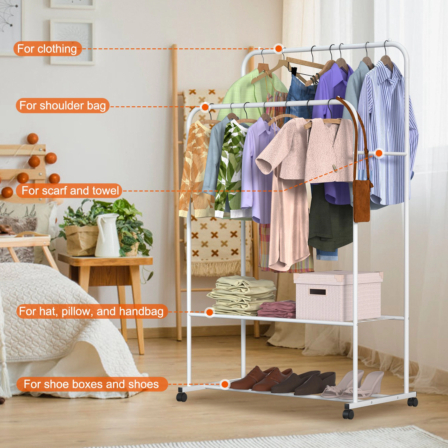 GBruno Rolling Garment Rack With Shoe Storage