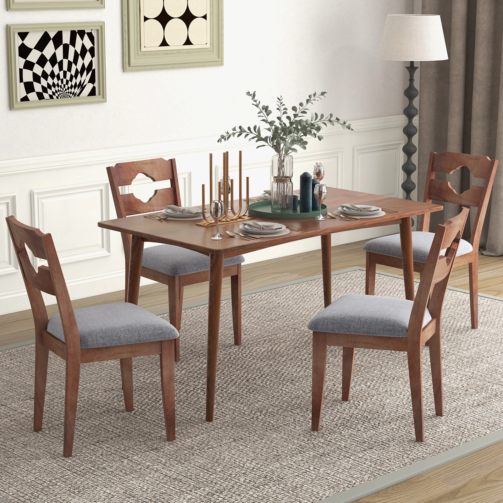 SUGIFT Fabric Upholstered Dining Chair Set of 2 with Padded Seat High Back 285-lb Capacity Brown+Gray