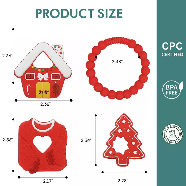 Sperric Silicone Christmas Teether Ring Toy for Baby, BPA Free Soothing Teething Relief for Infant & Toddlers 0-18 Month