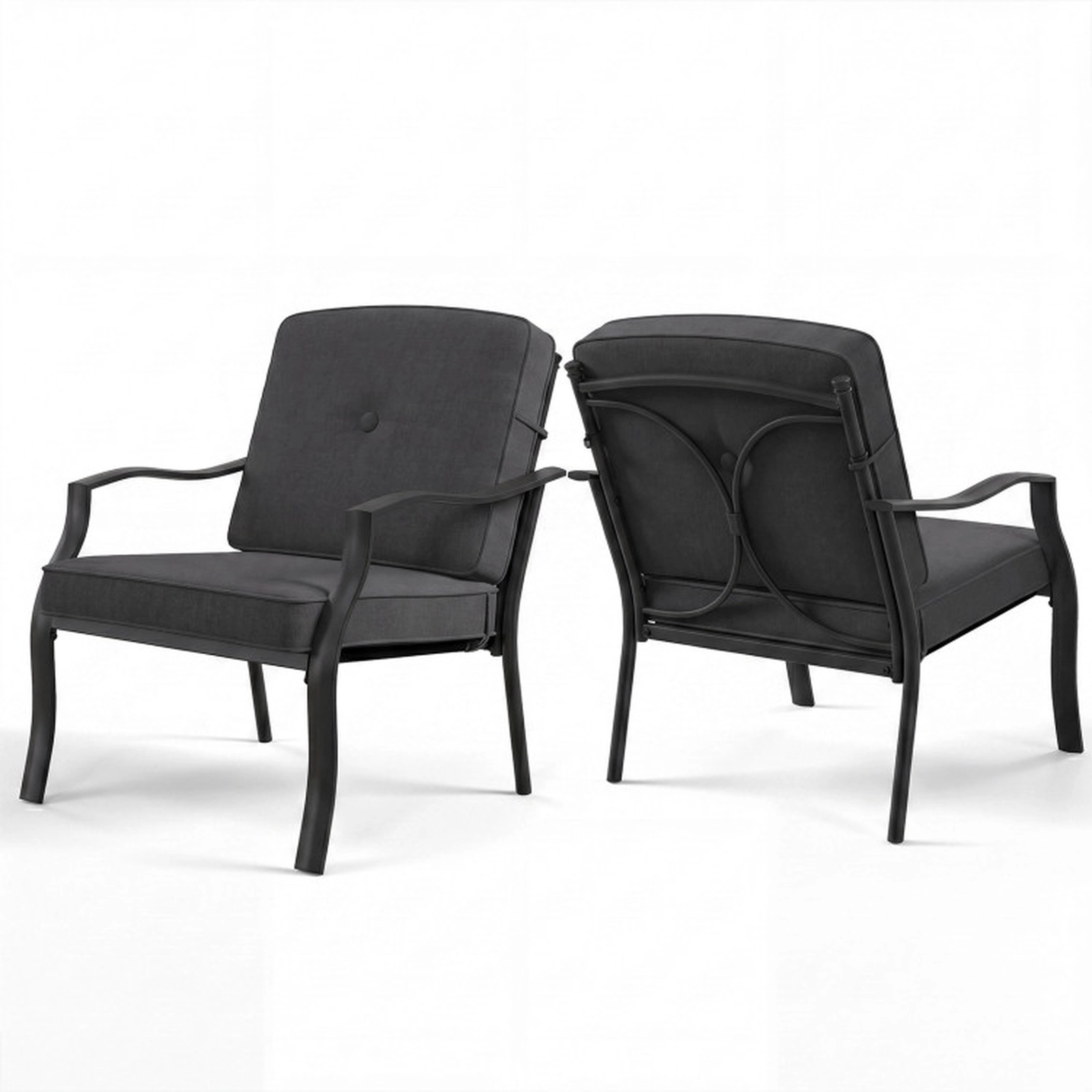 SUGIFT Set of 2 Black Metal Low Lounge Patio Chairs with Washable Cushions