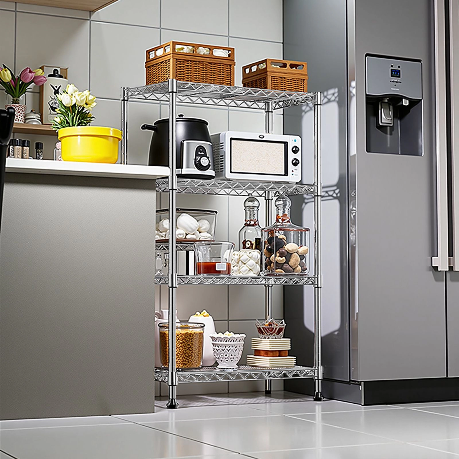 Flynama 4 Tier Heavy Duty Steel Wire Shelving 1000 lbs Utility Organizer Rack for Home Kitchen and Office in Chrome