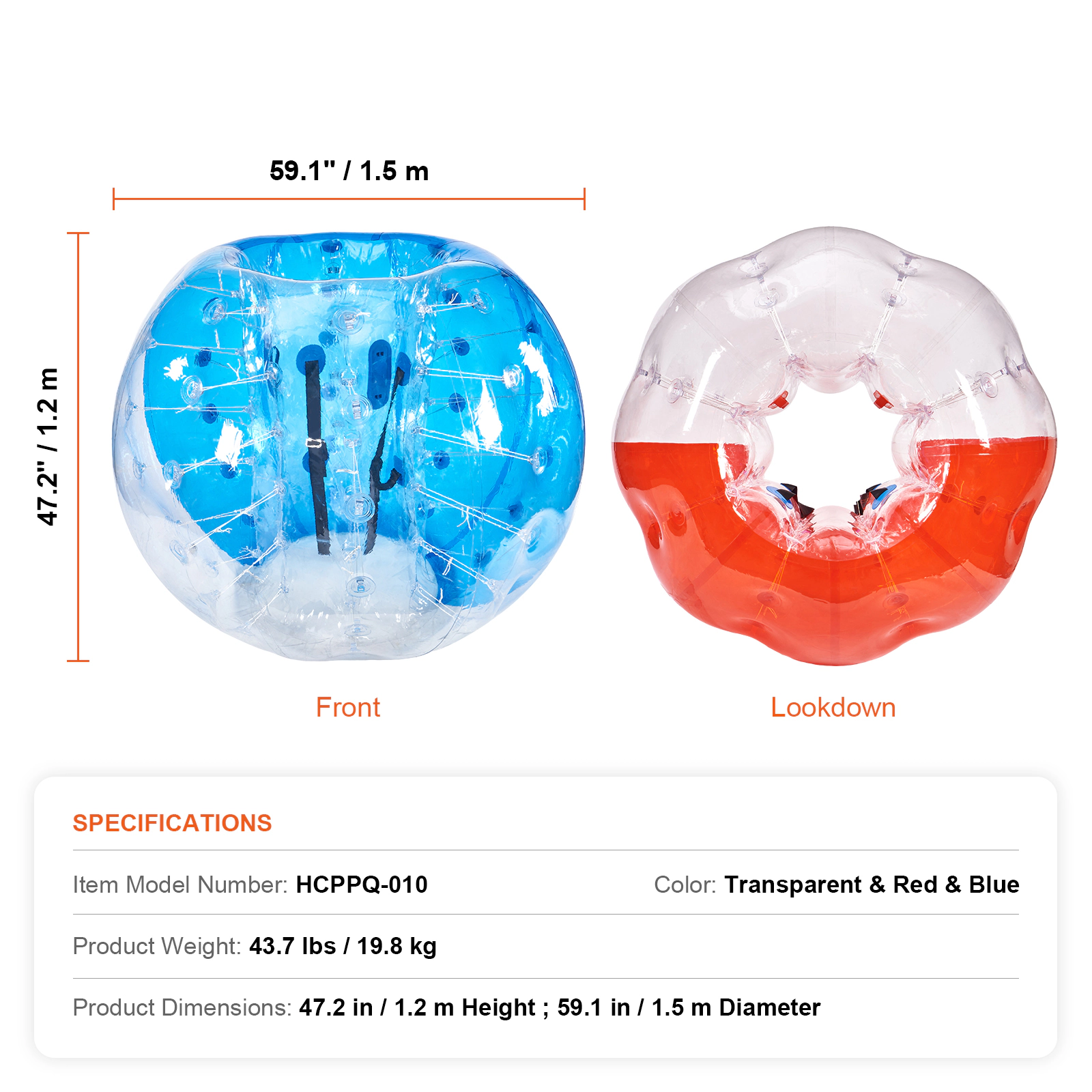 HONGGE 5 Ft Inflatable Bumper Balls 2-Pack, PVC Body Zorb Balls for Teens & Adults, Outdoor Bumping Games