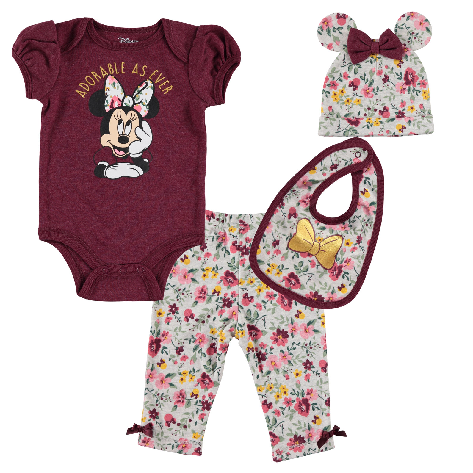 Disney Minnie Mouse Baby Girls' 4-Piece Bodysuit and Pants Set with Accessories