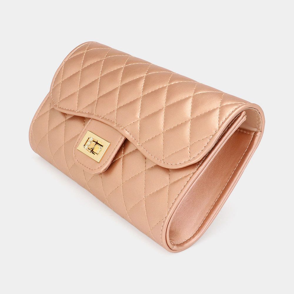 FASHNZFAB Quilted Flap Evening Clutch Bag / Crossbody