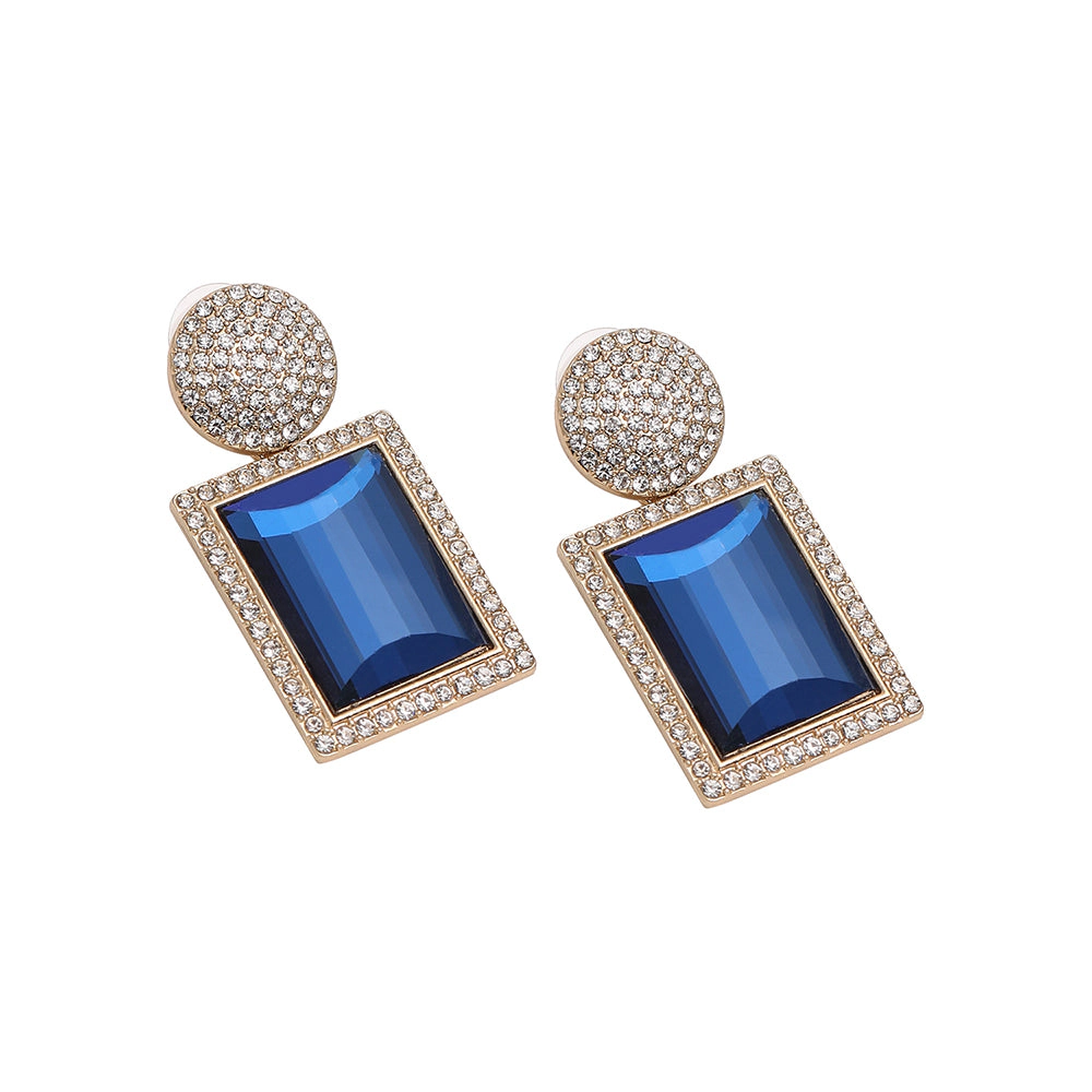 SOHI Women's Geometric Drop Earrings with Blue Accents