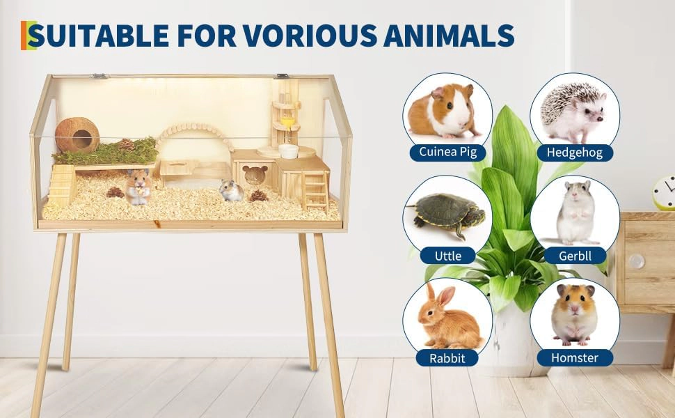 Large Poplar Plywood Hamster Cage, Spacious Vertical Small Animal Habitat 101.6x50.8x120.65cm