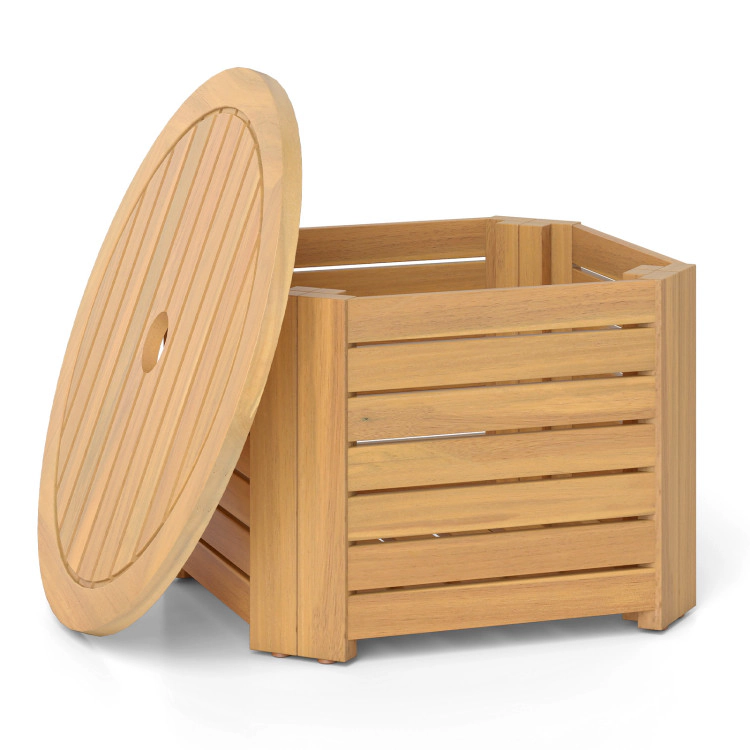 Hivvago 2-In-1 Outdoor Side Table With Storage & Acacia Wood Slatted Design