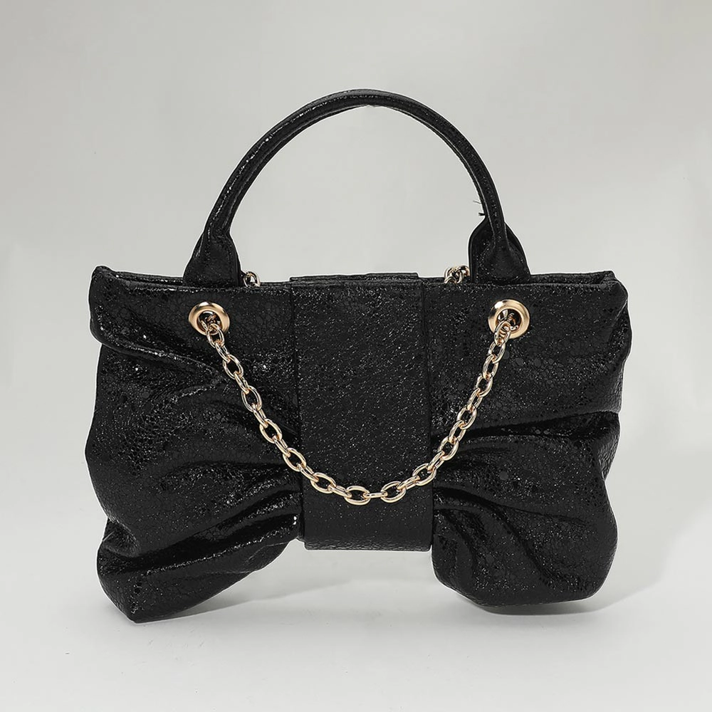 FASHNZFAB Sparkly Ruched Bow Accent Shoulder Crossbody Handbag