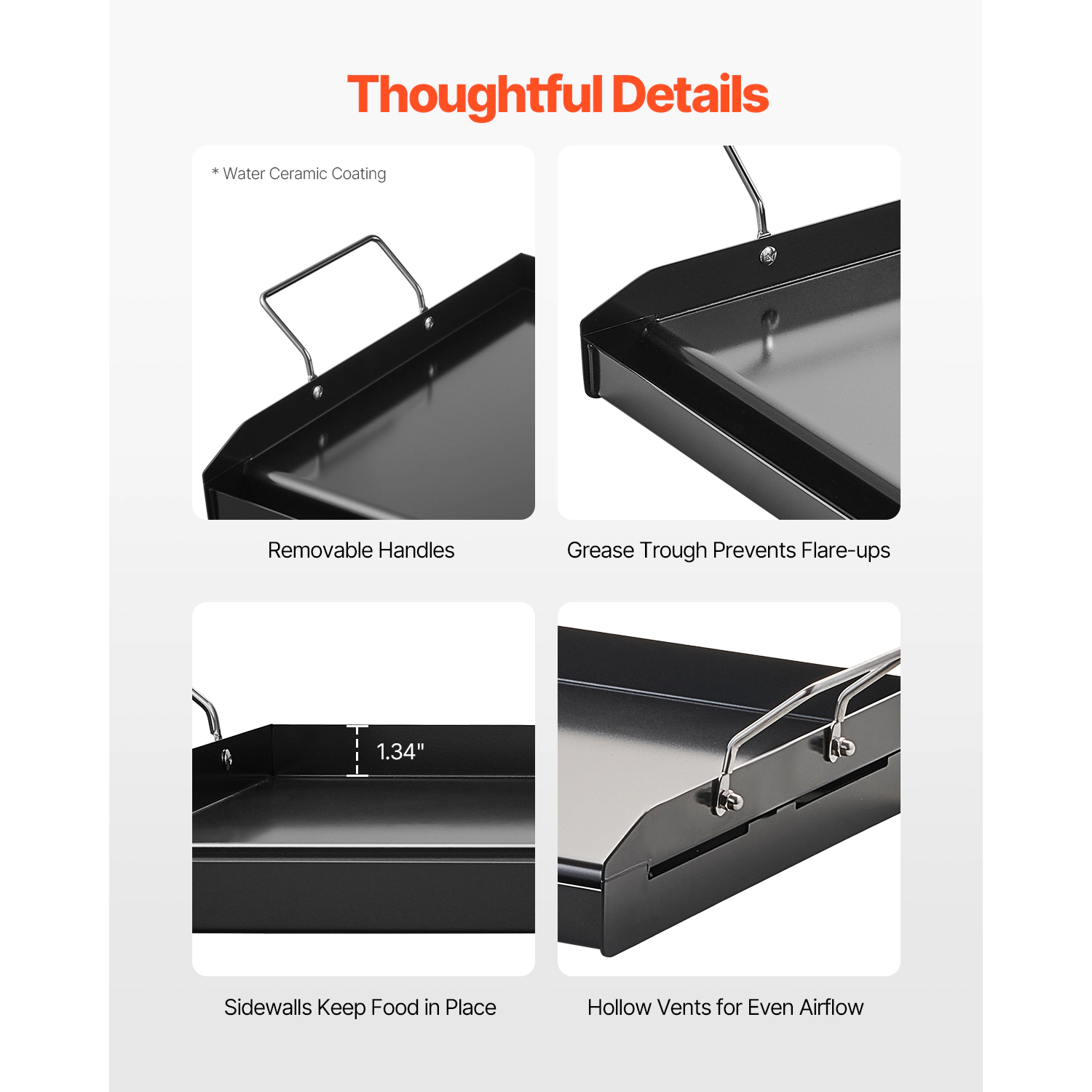 HONGGE Stainless Steel Griddle Universal Flat Top Rectangular Plate Gas Grill for BBQ Teppanyaki Portable