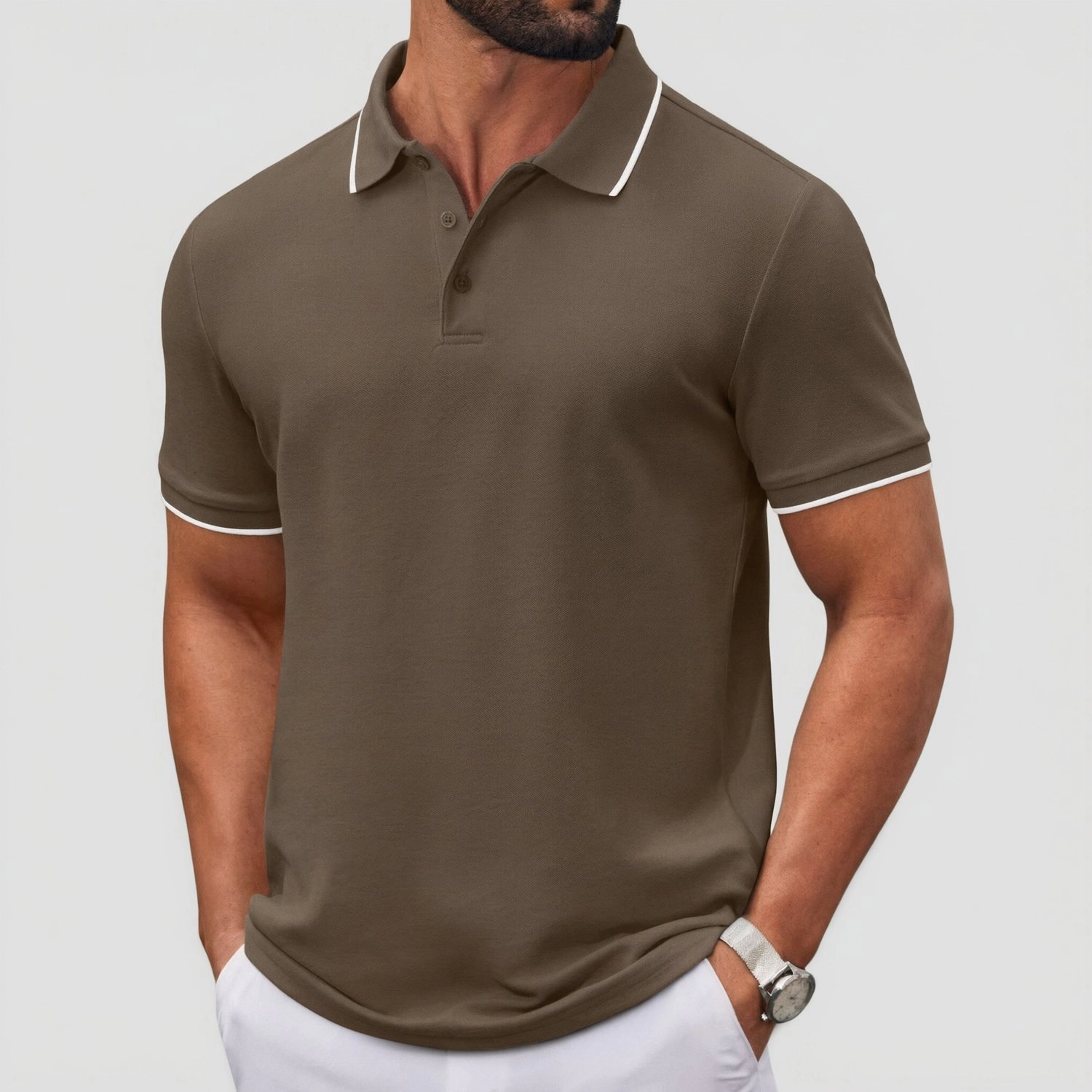 COOFANDY Mens Short Sleeve Polo Shirt Contrast Collar Button Placket Casual Tee