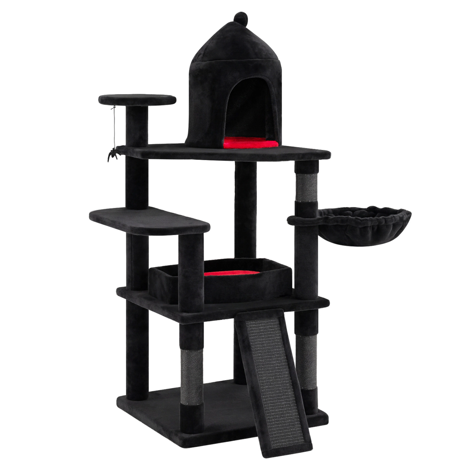 LJG 50 Inch Gothic Multi-Level Cat Tree with House for Indoor Cats